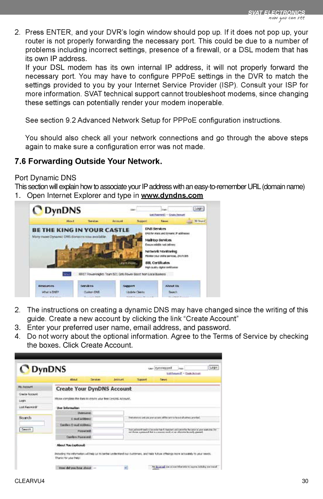 SVAT Electronics CLEARVU4 instruction manual Forwarding Outside Your Network 