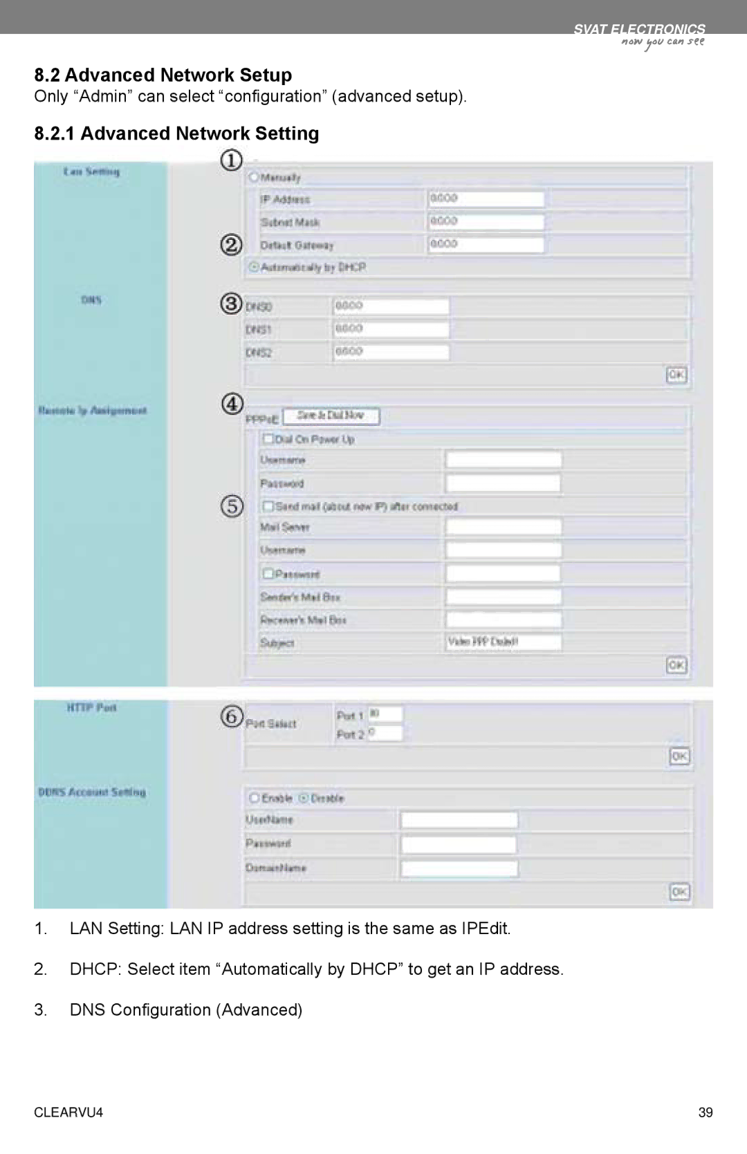 SVAT Electronics CLEARVU4 instruction manual Advanced Network Setup, Advanced Network Setting 