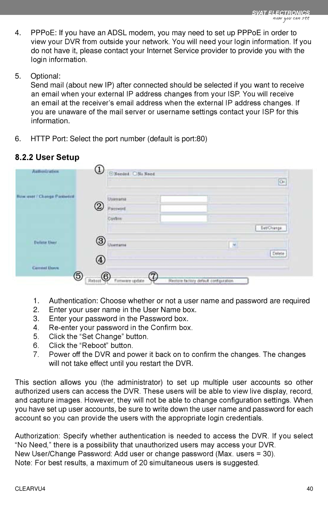 SVAT Electronics CLEARVU4 instruction manual User Setup 