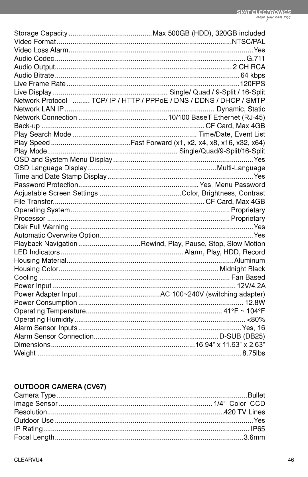 SVAT Electronics CLEARVU4 instruction manual Ntsc/Pal, Ch Rca 