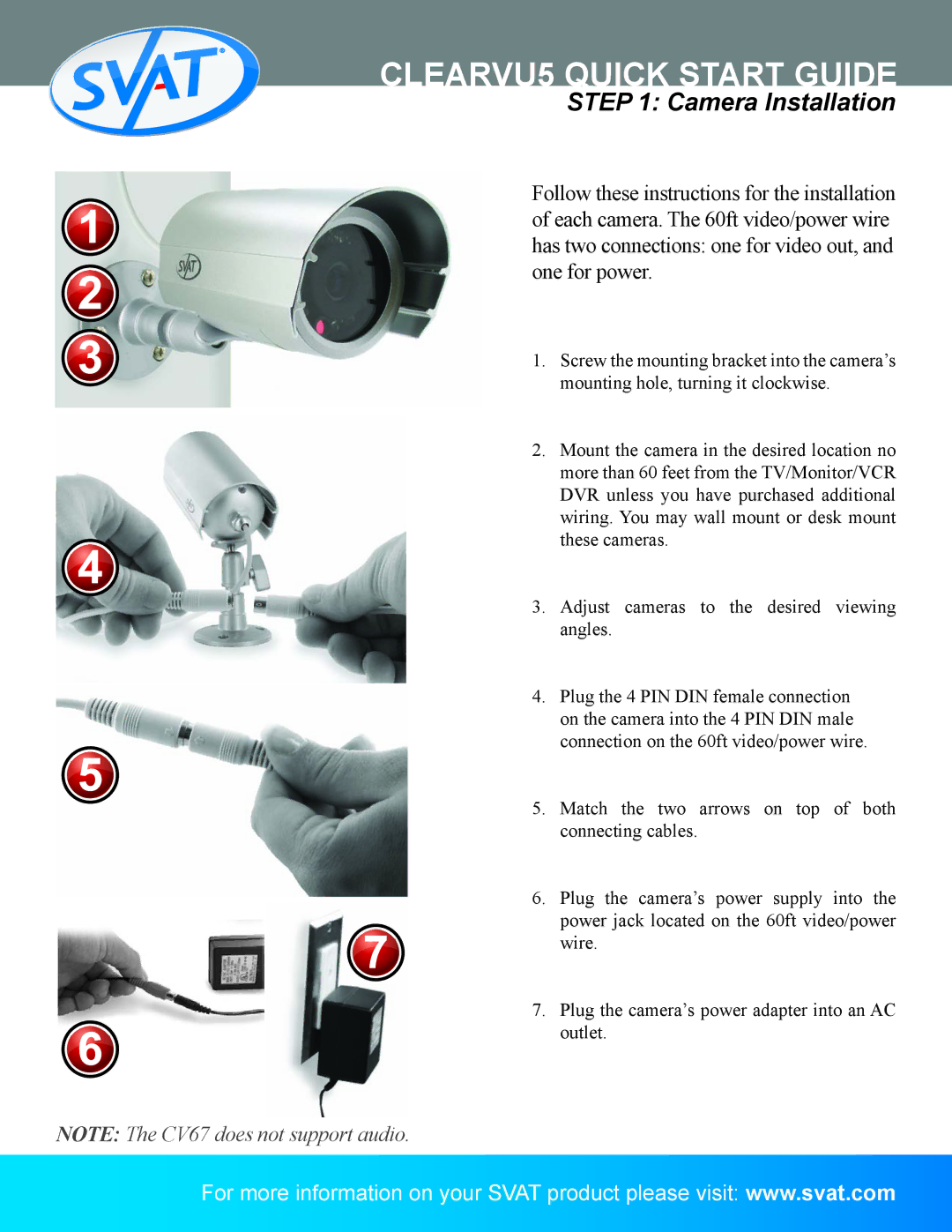 SVAT Electronics quick start CLEARVU5 Quick Start Guide, Camera Installation 