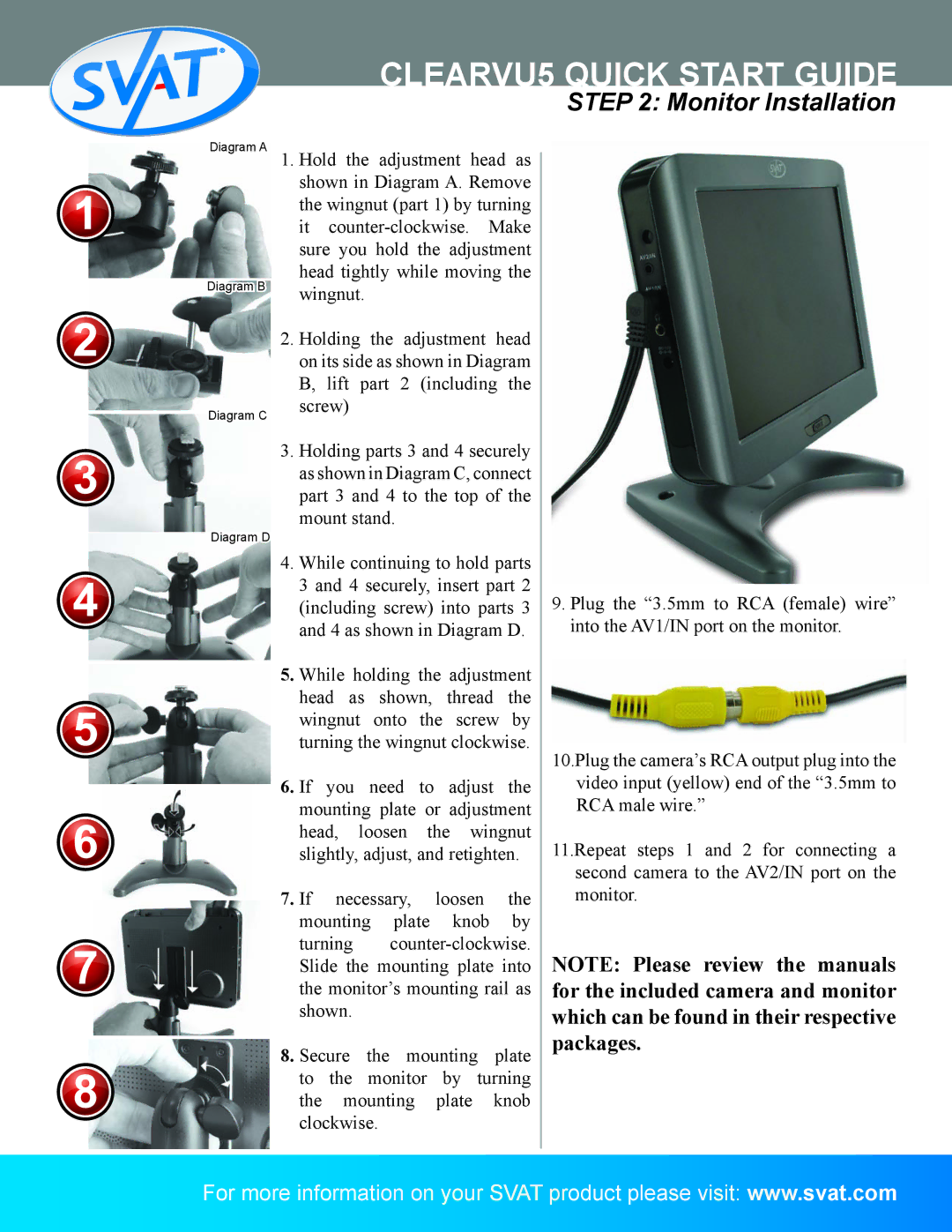 SVAT Electronics CLEARVU5 quick start Monitor Installation 