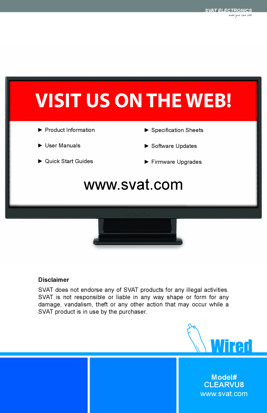 SVAT Electronics CLEARVU8 instruction manual Visit US on the WEB 