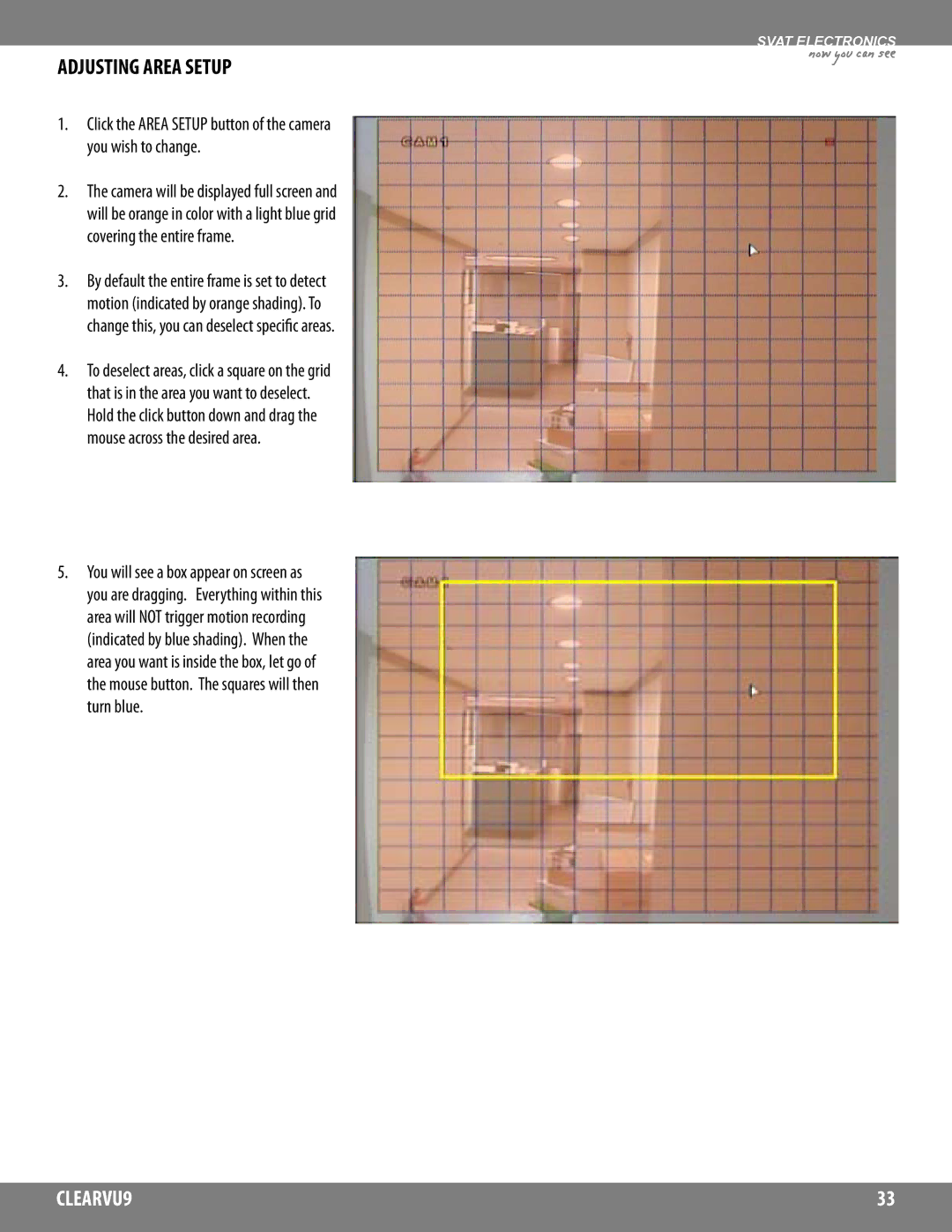 SVAT Electronics CLEARVU9 instruction manual Adjusting Area Setup 