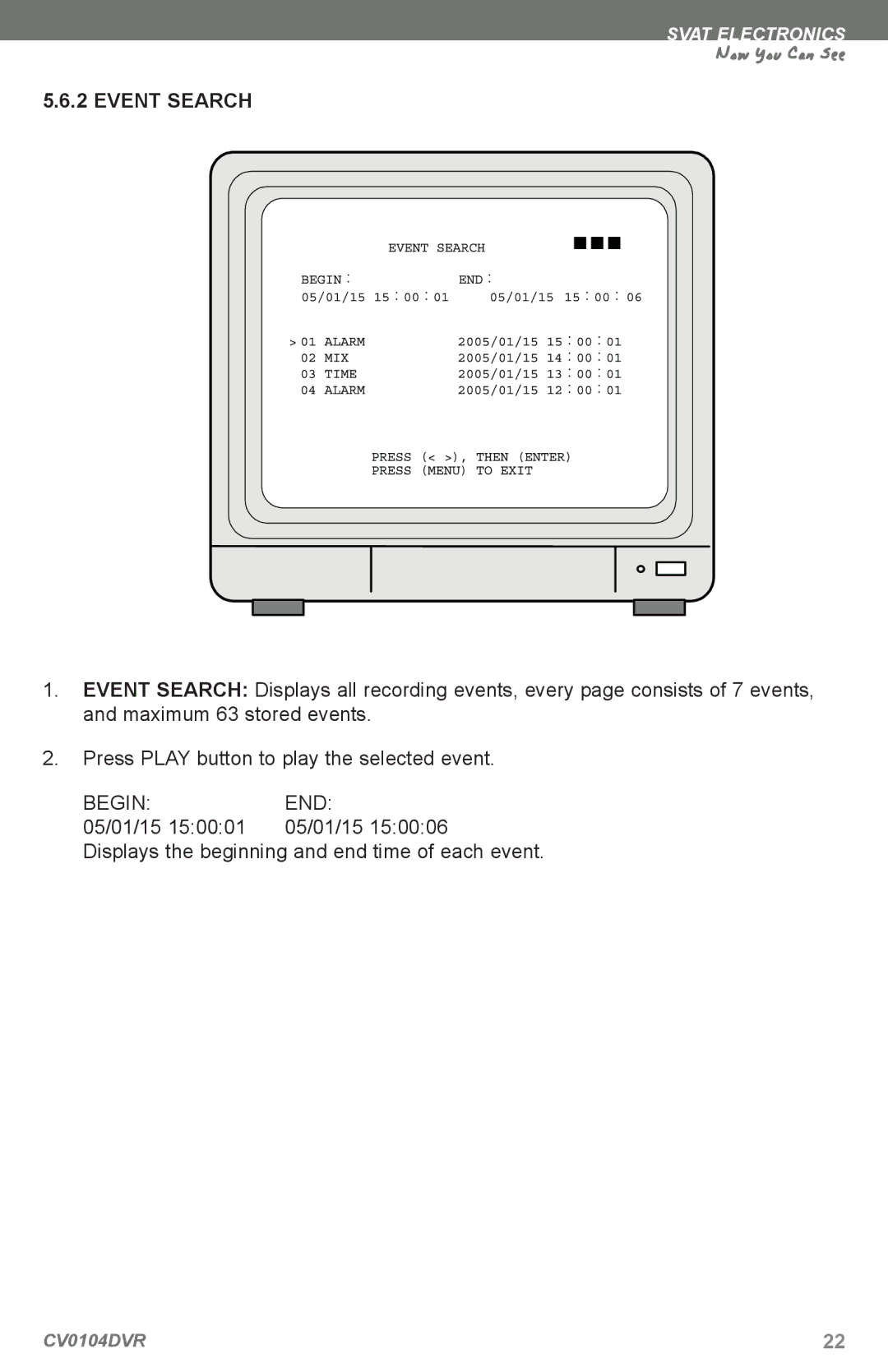 SVAT Electronics CV0104DVR instruction manual Event Search 