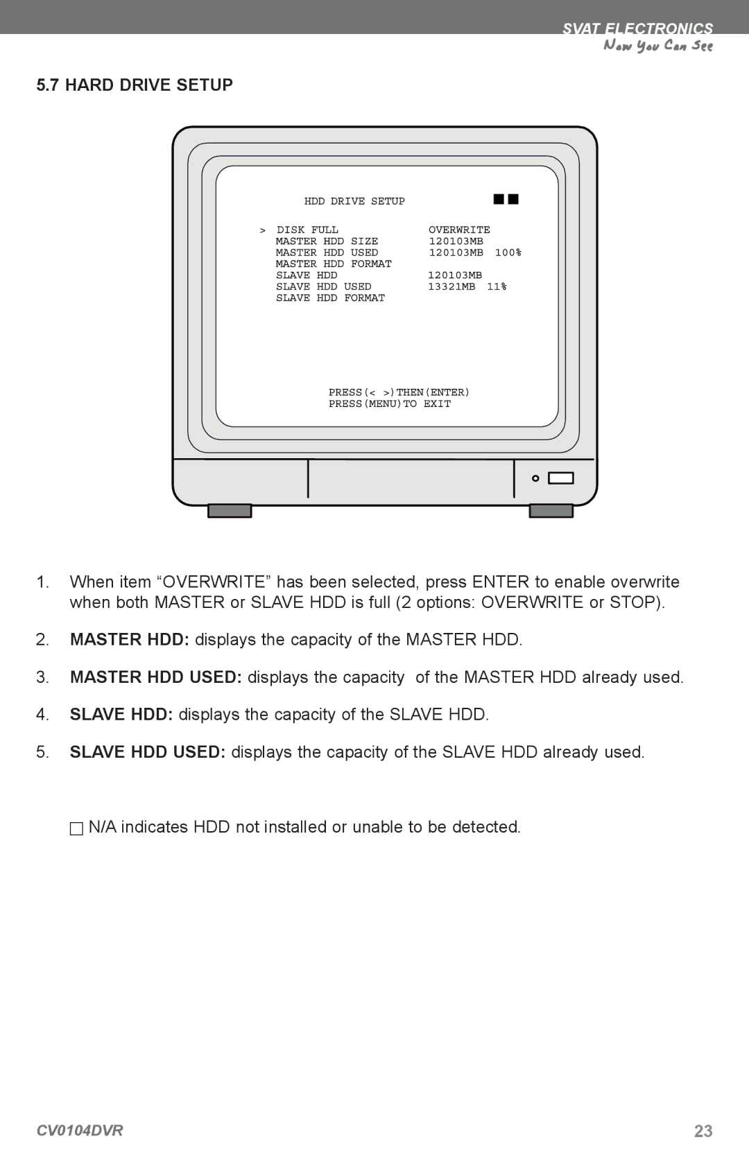 SVAT Electronics CV0104DVR instruction manual Hard Drive Setup 