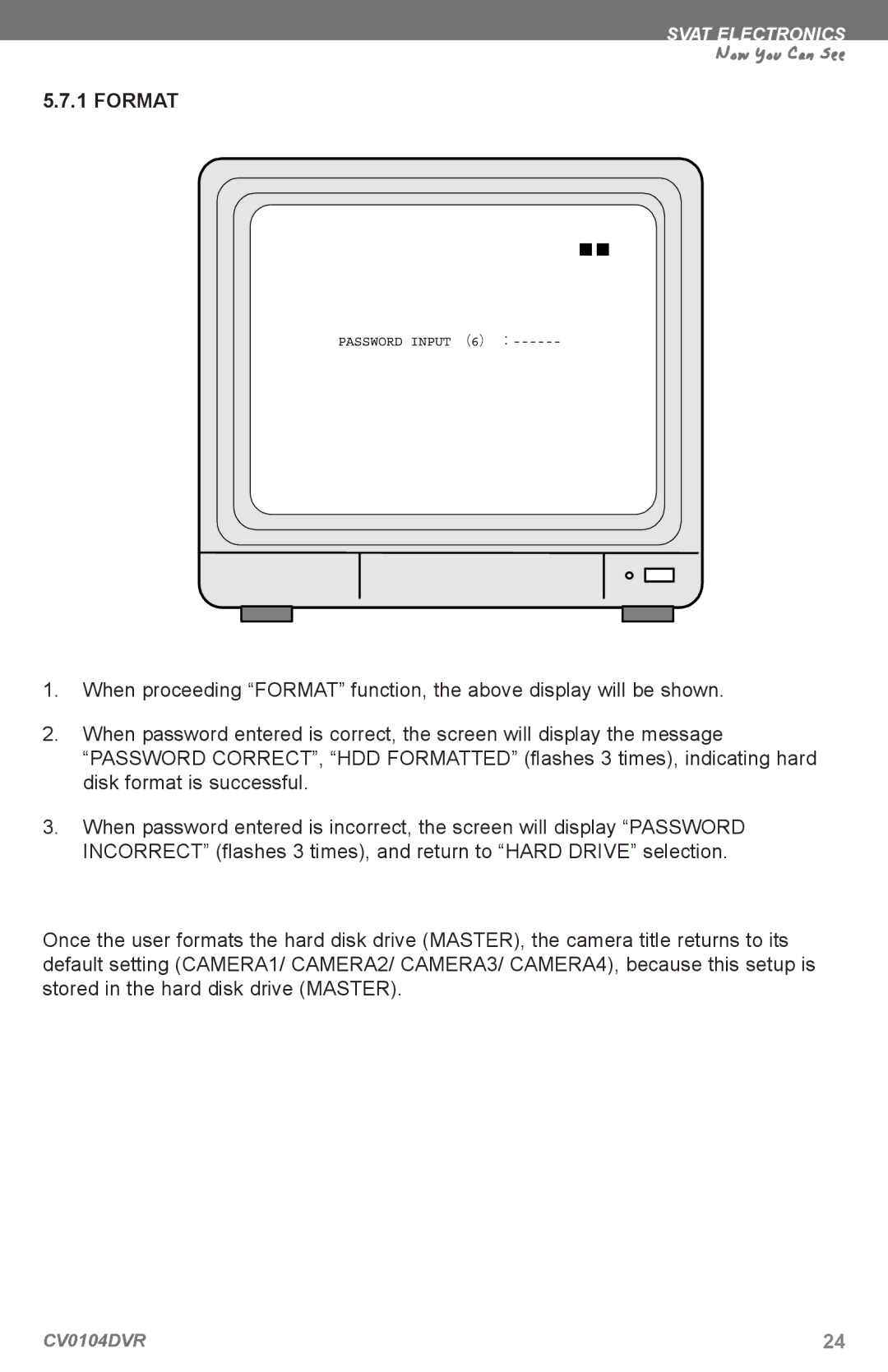 SVAT Electronics CV0104DVR instruction manual Format 