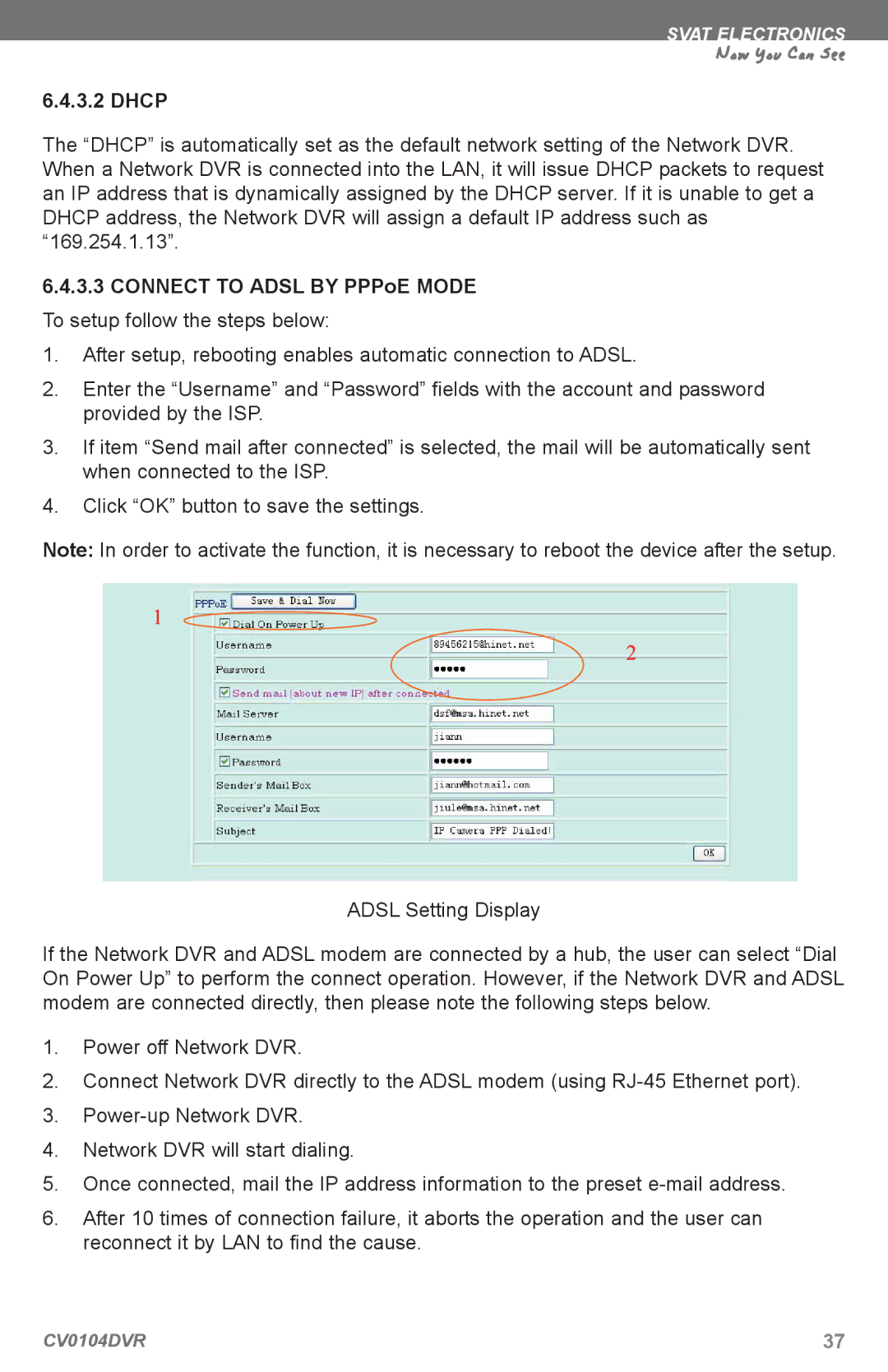 SVAT Electronics CV0104DVR instruction manual Dhcp 