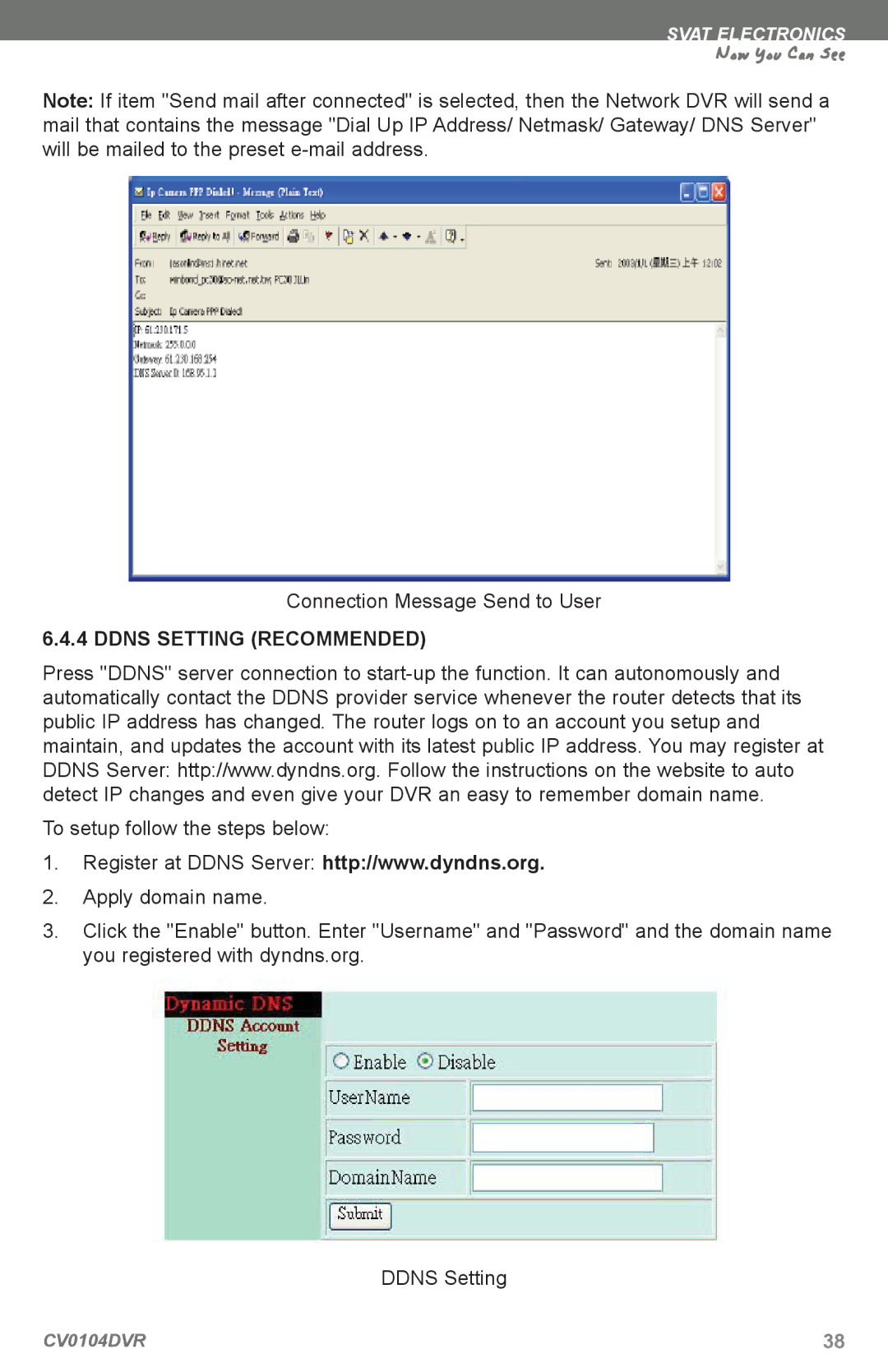 SVAT Electronics CV0104DVR instruction manual Ddns Setting Recommended 