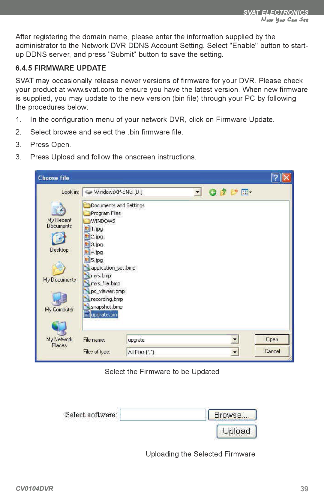 SVAT Electronics CV0104DVR instruction manual Firmware Update 