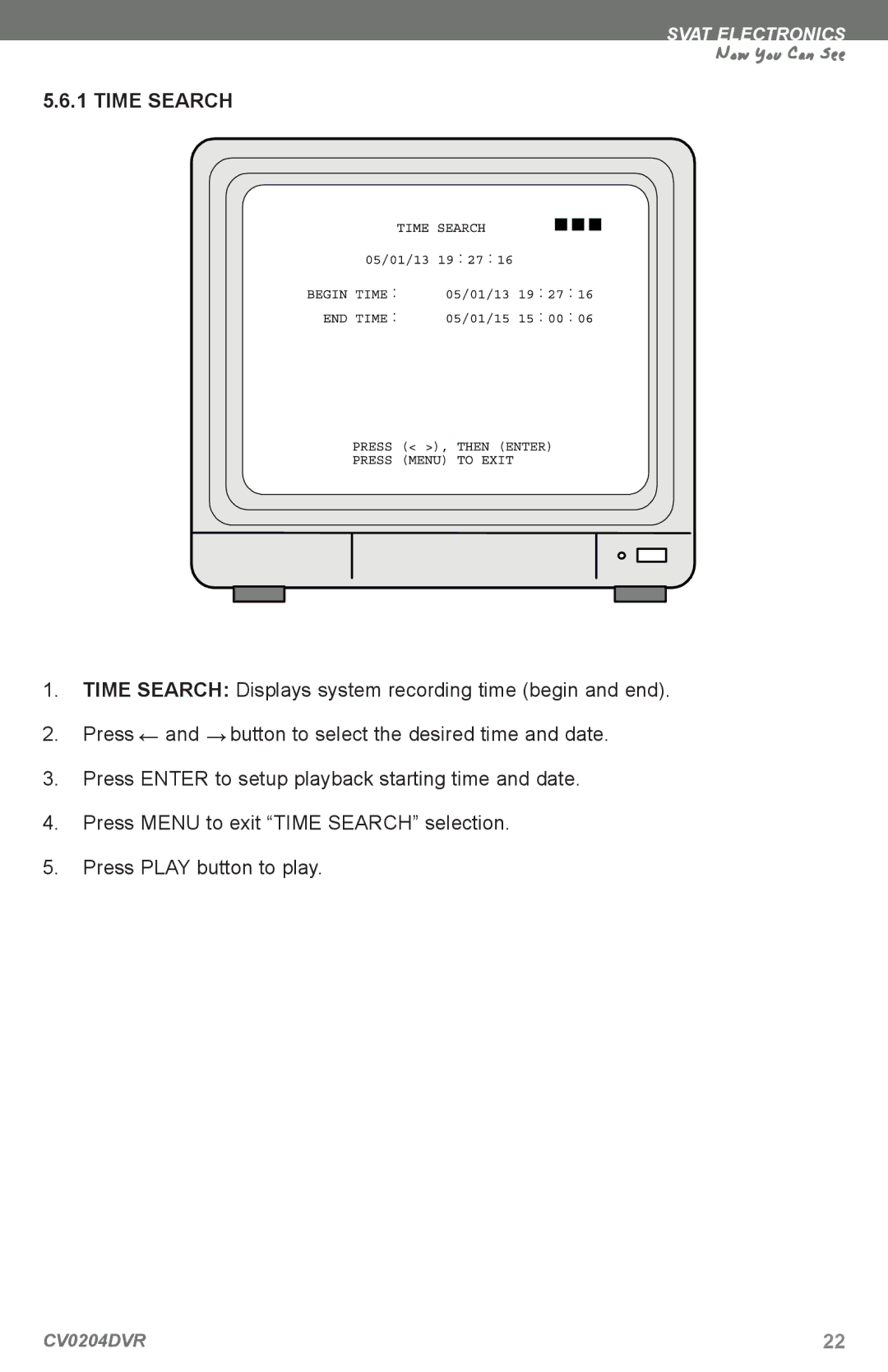 SVAT Electronics CV0204DVR instruction manual Time Search 