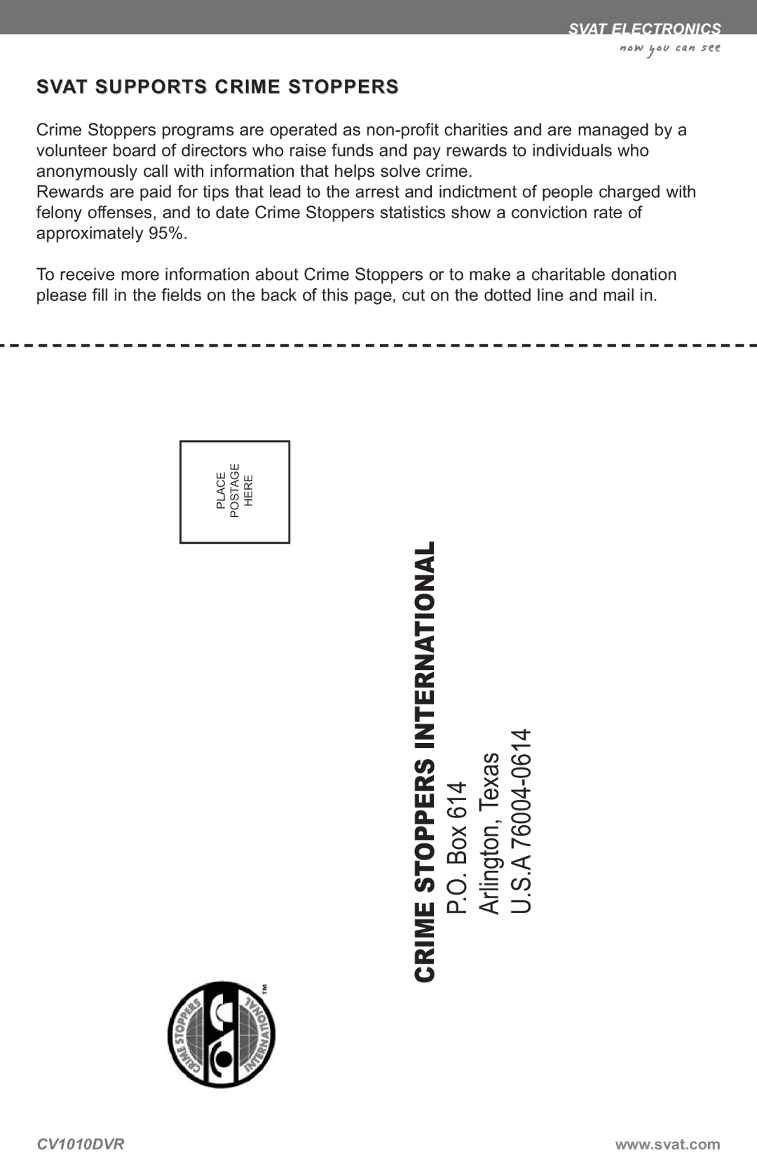 SVAT Electronics CV1010 instruction manual International 