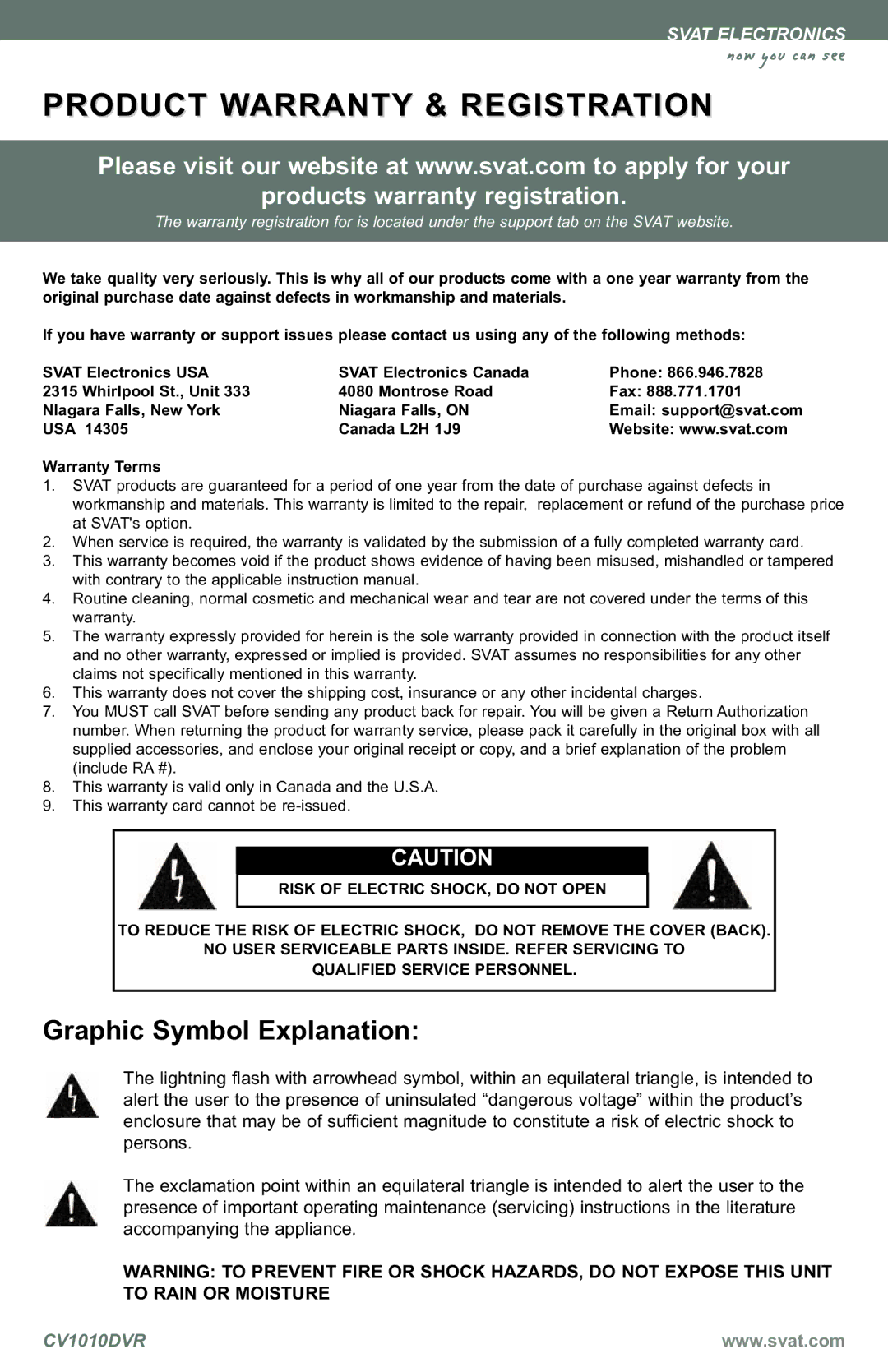 SVAT Electronics CV1010 instruction manual Product Warranty & Registration now you can see 