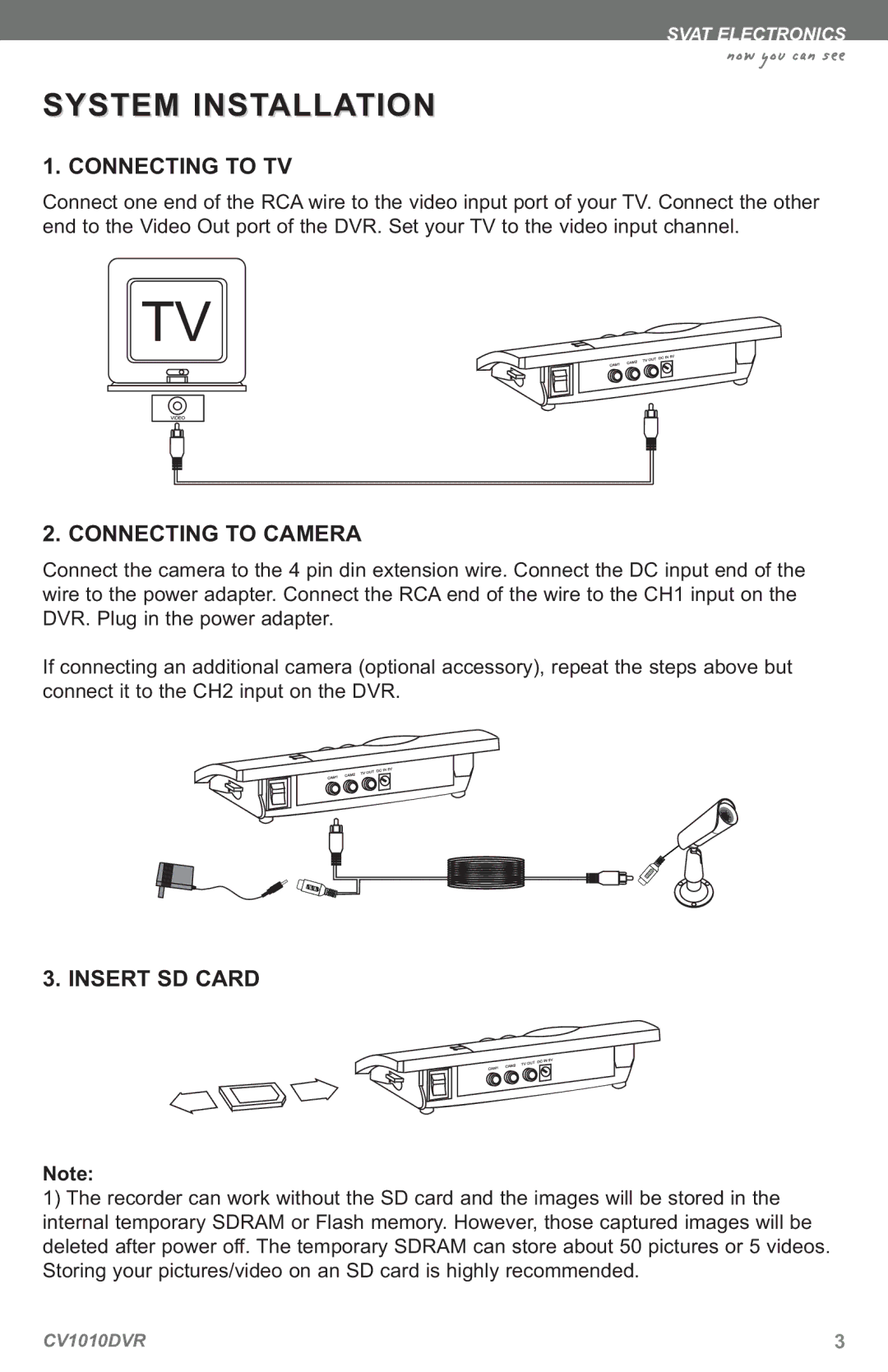 SVAT Electronics CV1010 instruction manual System Installation, Connecting to TV 