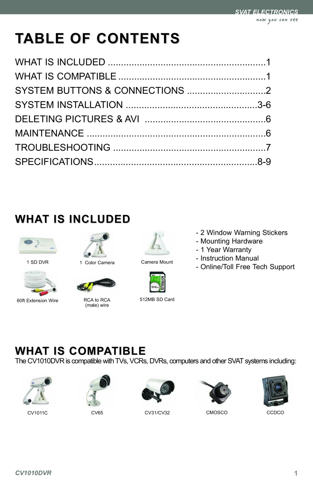 SVAT Electronics CV1010 instruction manual Table Of Contents, What Is Included, What Is Compatible, now you can see 