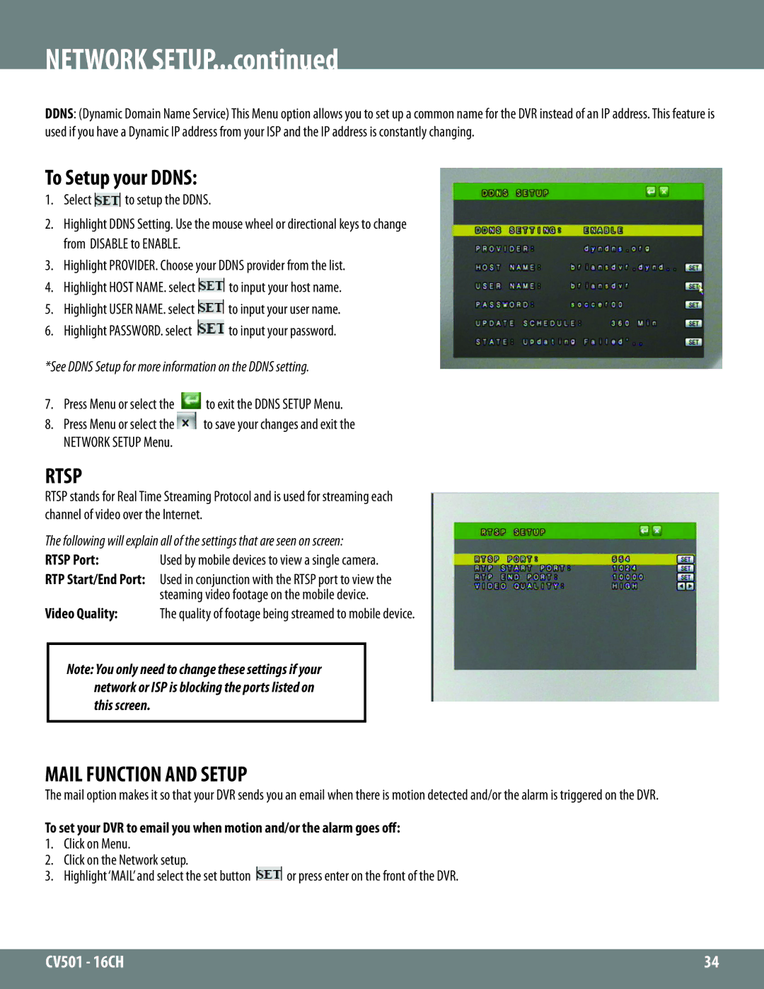 SVAT Electronics CV501 - 16CH instruction manual To Setup your Ddns, Rtsp, Mail Function and Setup 