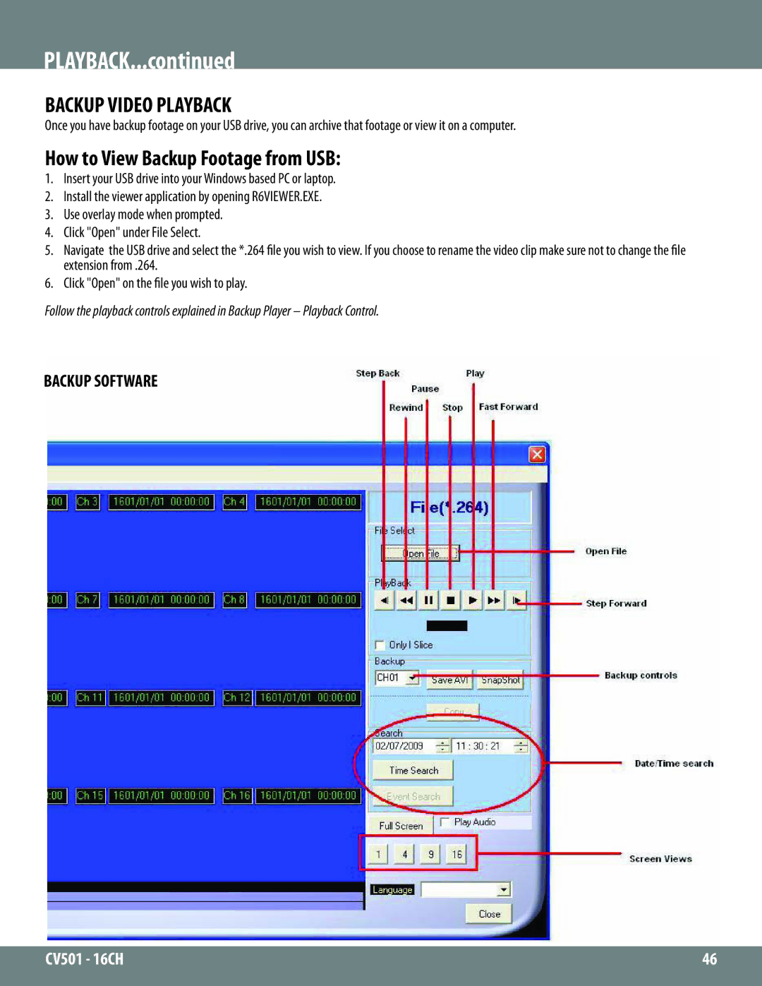 SVAT Electronics CV501 - 16CH instruction manual Backup Video Playback, How to View Backup Footage from USB 