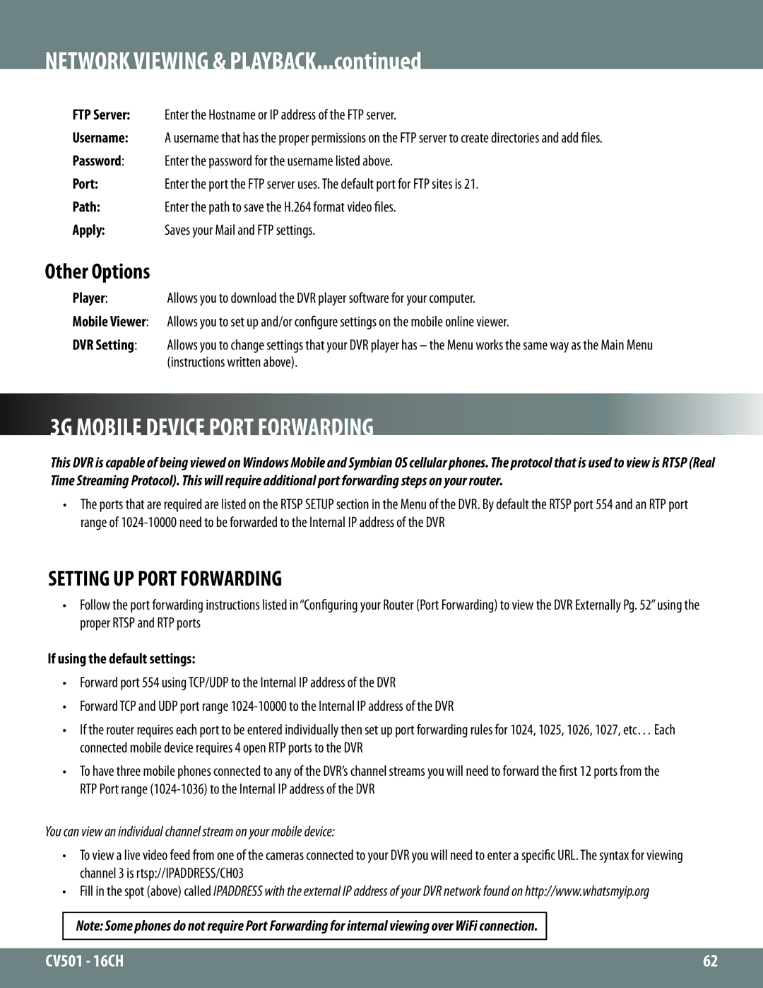 SVAT Electronics CV501 - 16CH 3G Mobile Device Port Forwarding, Other Options, Setting UP Port Forwarding 