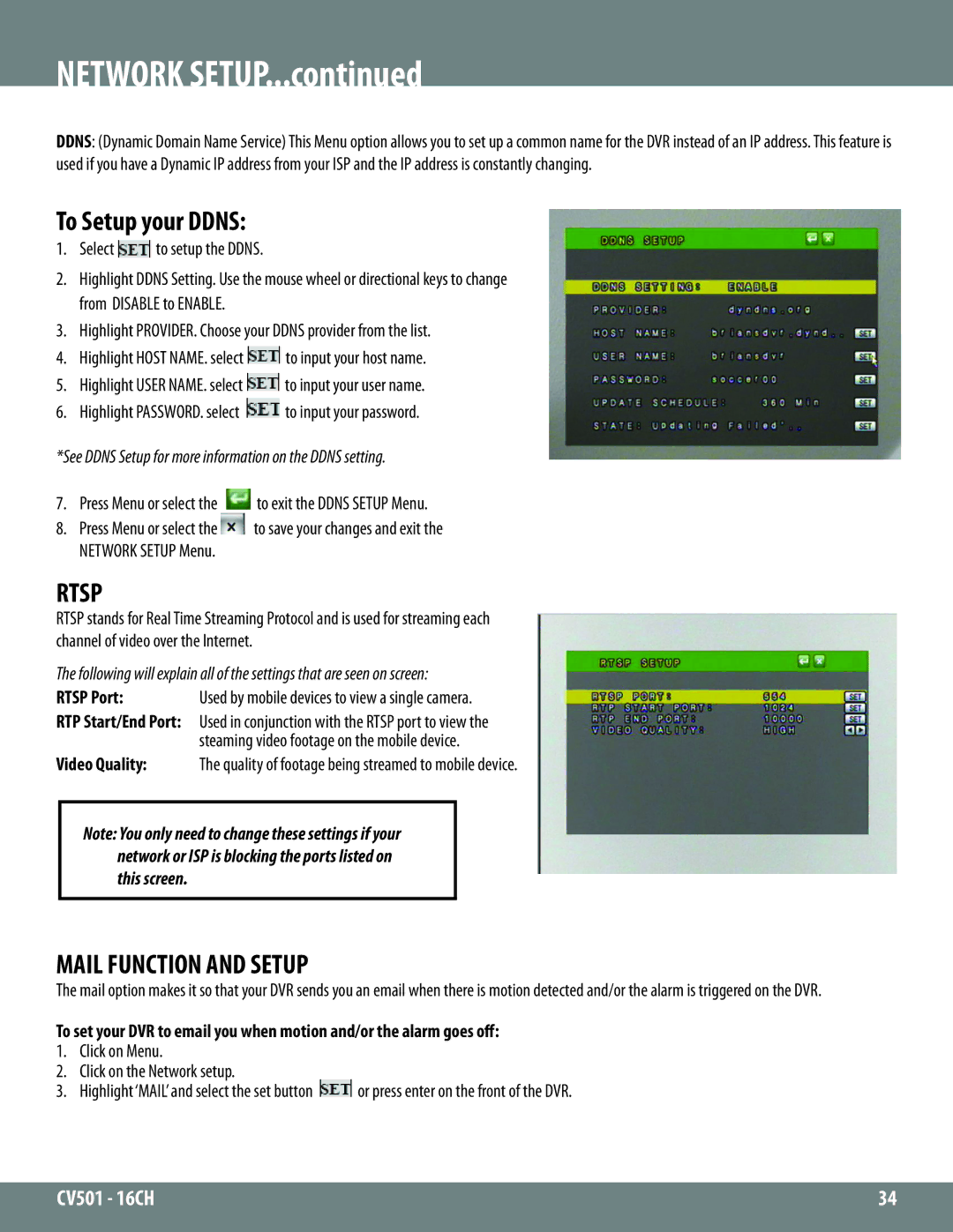 SVAT Electronics cv501-16ch manual To Setup your Ddns, Rtsp, Mail Function and Setup 