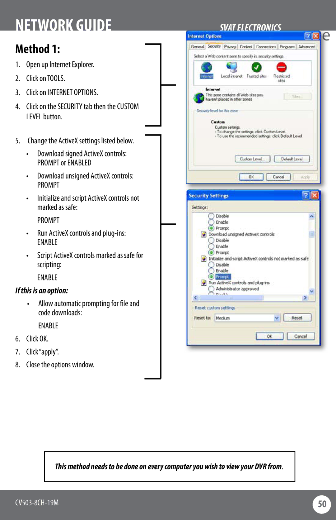 SVAT Electronics CV503-8CH instruction manual Network Guide, Method, If this is an option 