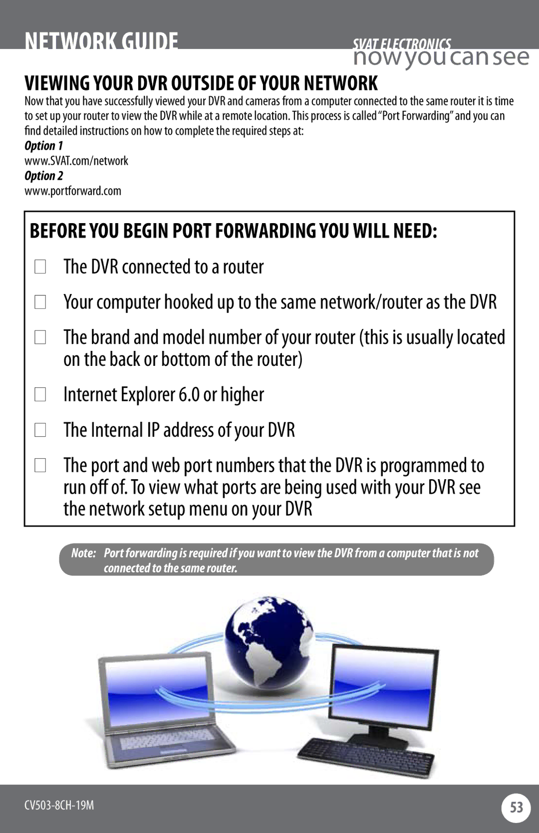 SVAT Electronics CV503-8CH instruction manual Viewing Your DVR Outside of Your Network, Option 