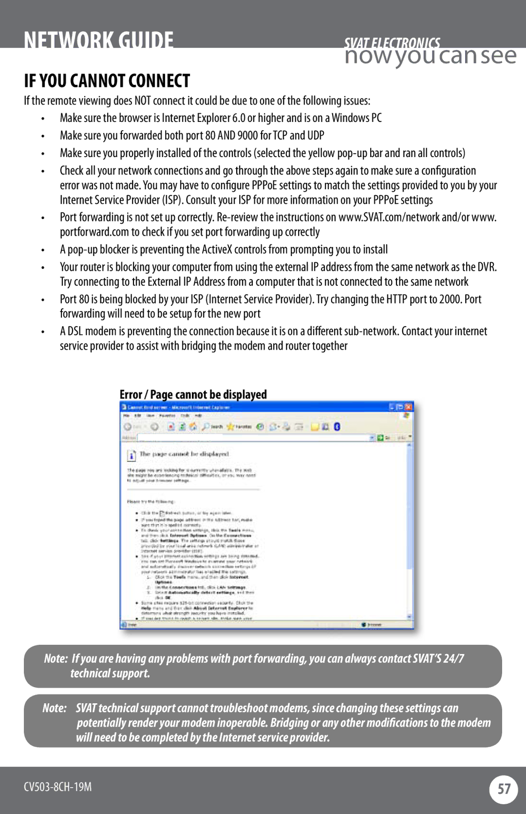 SVAT Electronics CV503-8CH instruction manual If YOU Cannot Connect, Error / Page cannot be displayed 