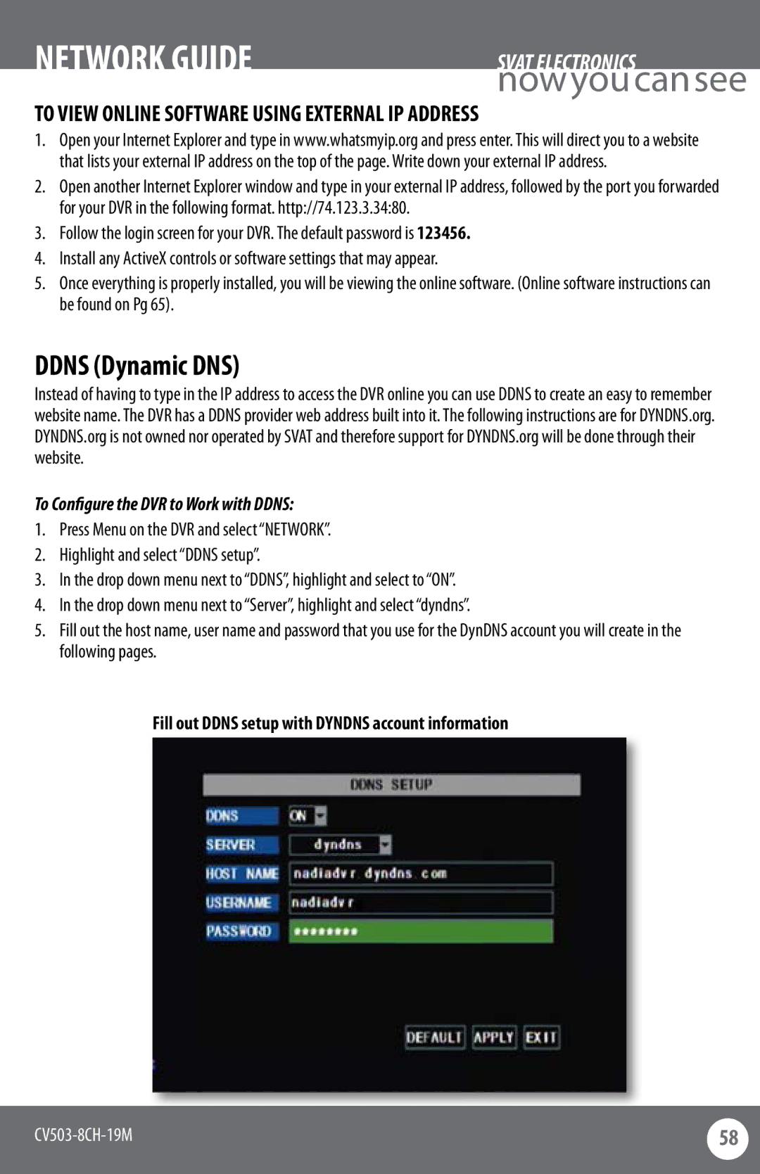 SVAT Electronics CV503-8CH instruction manual Ddns Dynamic DNS, To Configure the DVR to Work with Ddns 