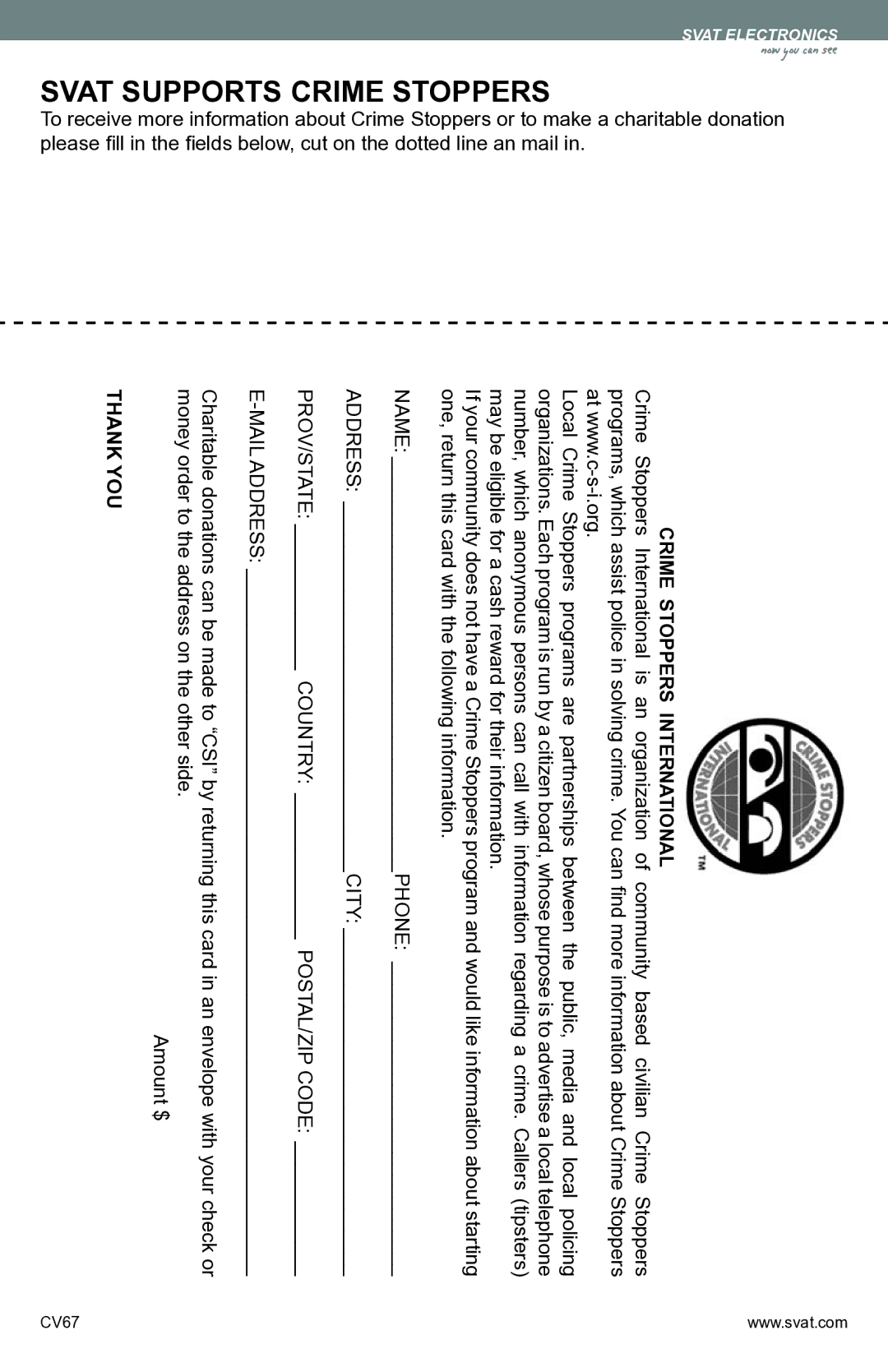 SVAT Electronics CV67 instruction manual Thank YOU 