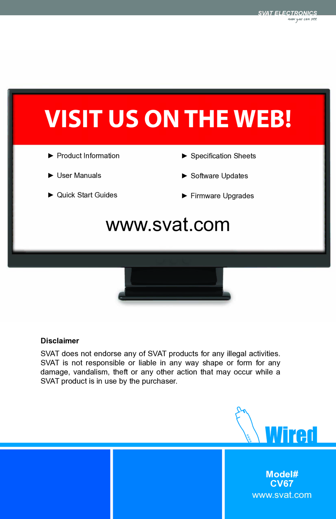 SVAT Electronics CV67 instruction manual Visit US on the WEB 