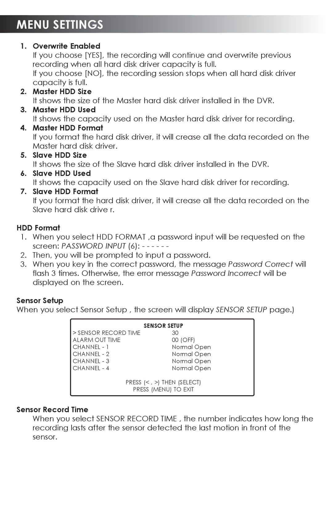 SVAT Electronics CVDVR200 Overwrite Enabled, Master HDD Size, Master HDD Used, Master HDD Format, Slave HDD Size 