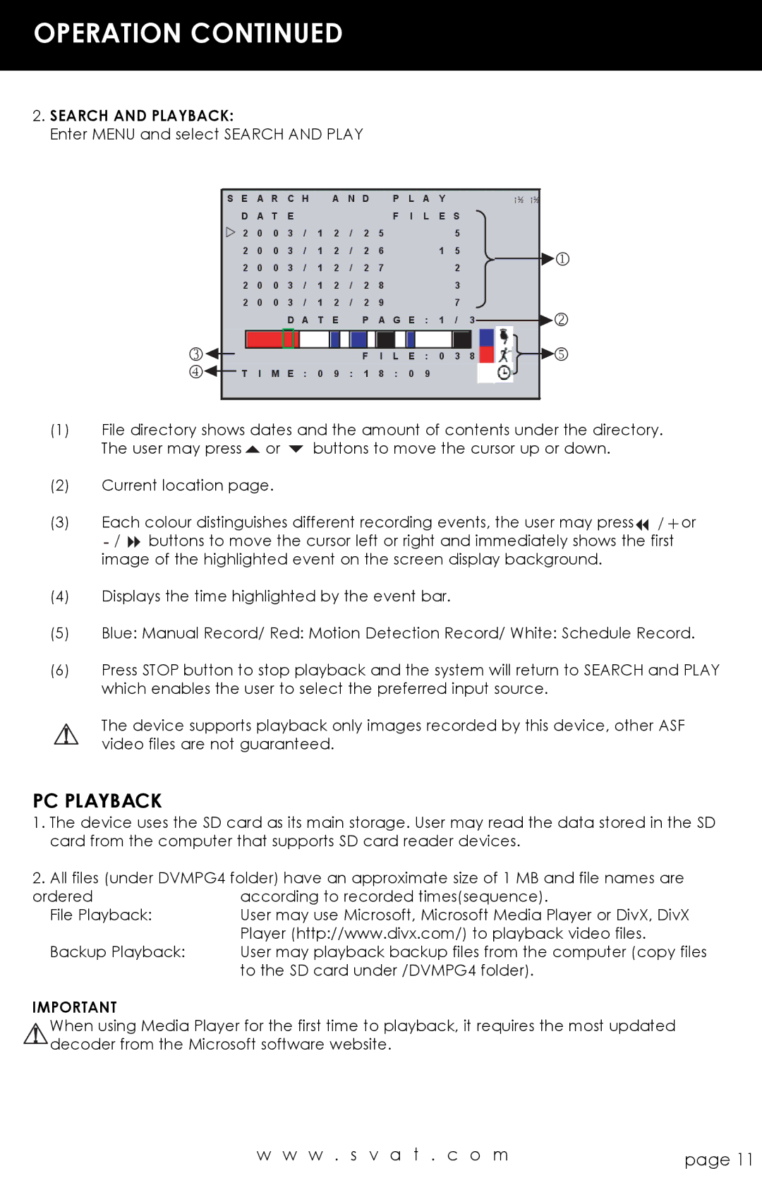 SVAT Electronics CVP800 user manual PC Playback, Search and Playback 