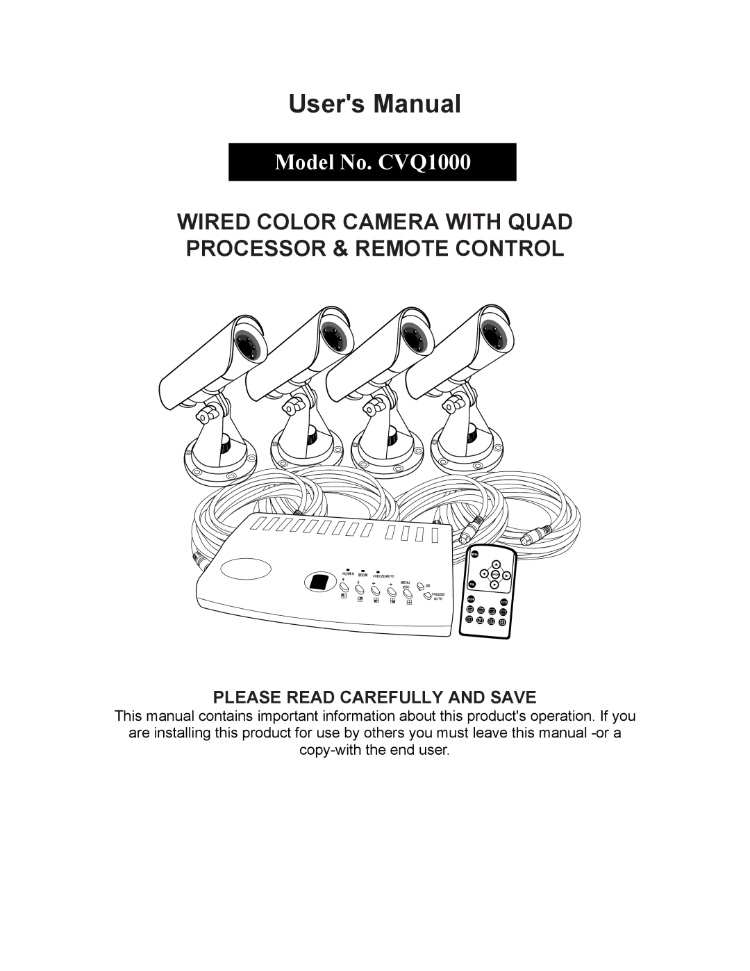 SVAT Electronics CVQ1000 user manual Wired Color Camera with Quad Processor & Remote Control 