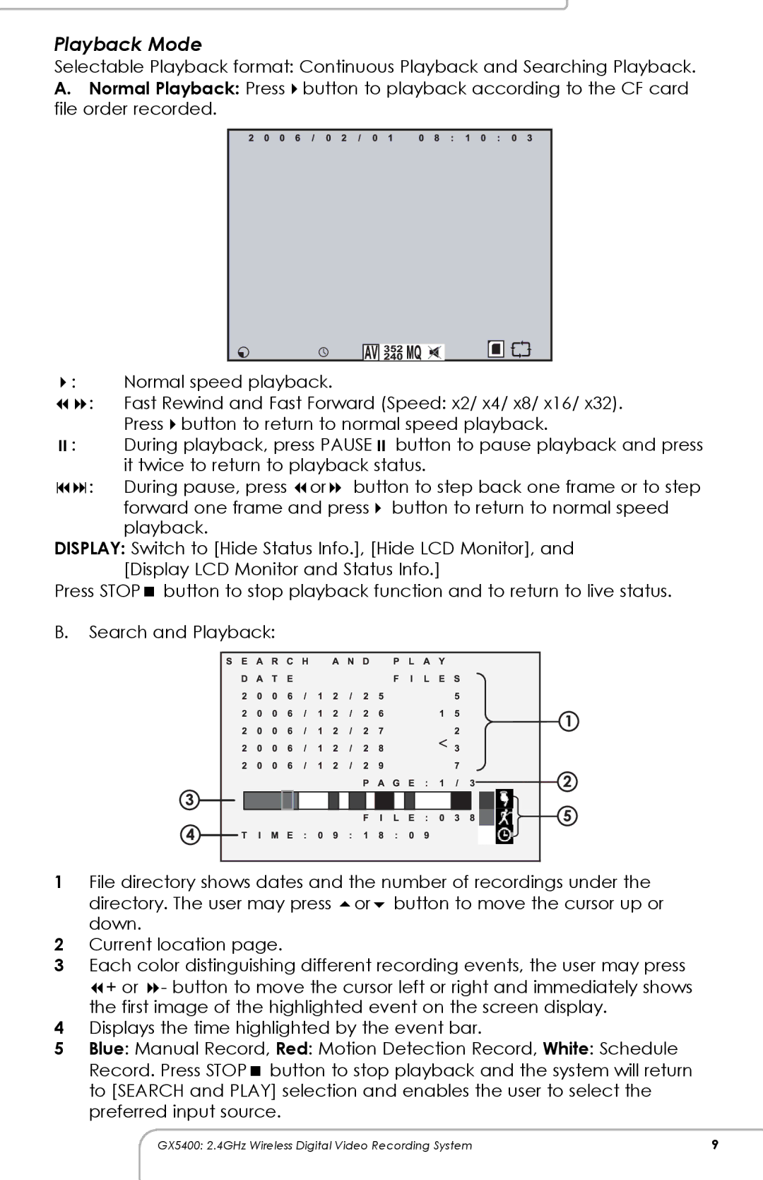 SVAT Electronics GX5400 manual Playback Mode 