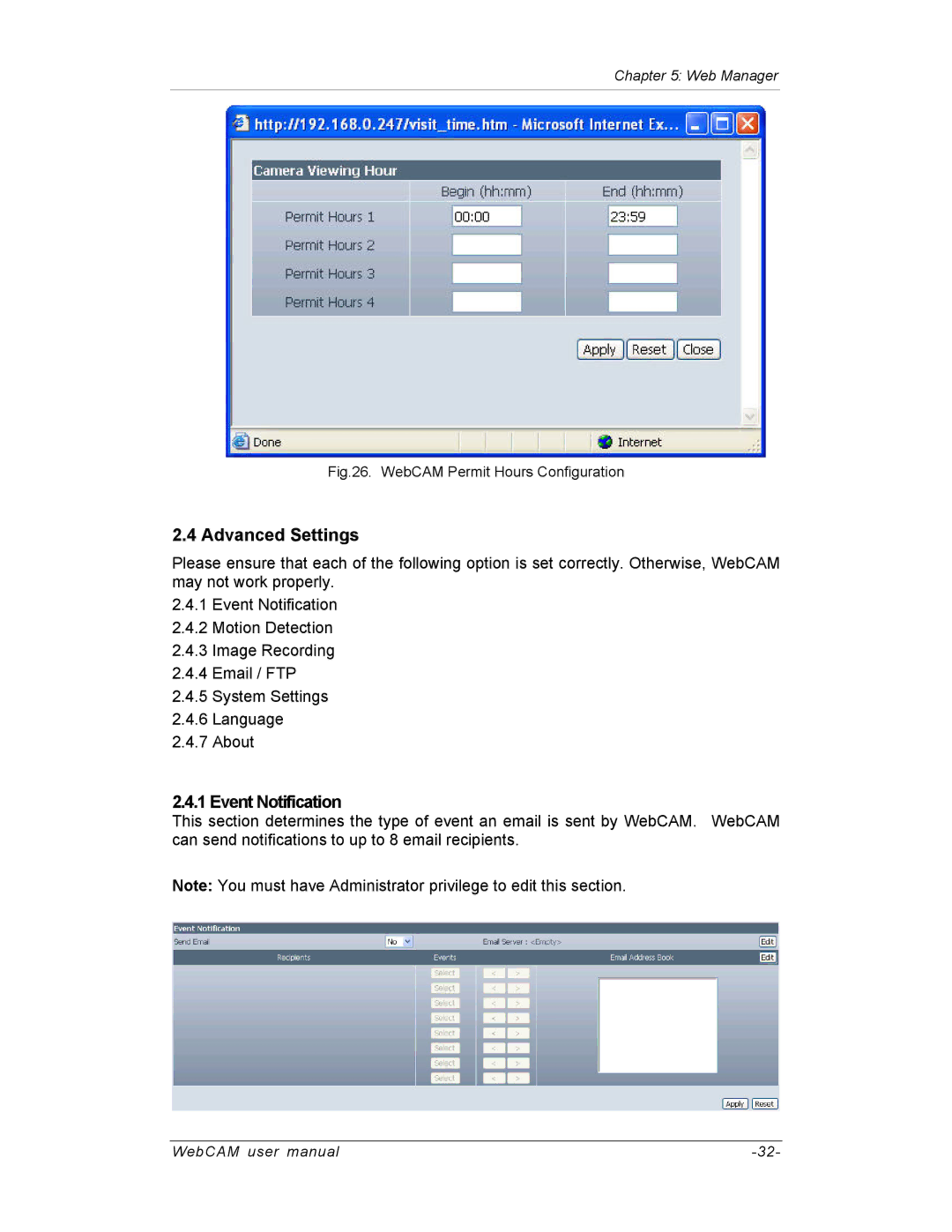 SVAT Electronics IP300, IP200, IP100 user manual Advanced Settings, Event Notification 