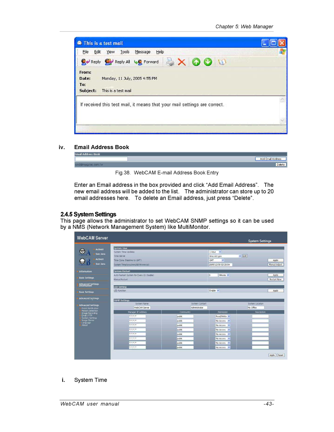 SVAT Electronics IP100, IP200, IP300 user manual System Settings, Iv. Email Address Book 