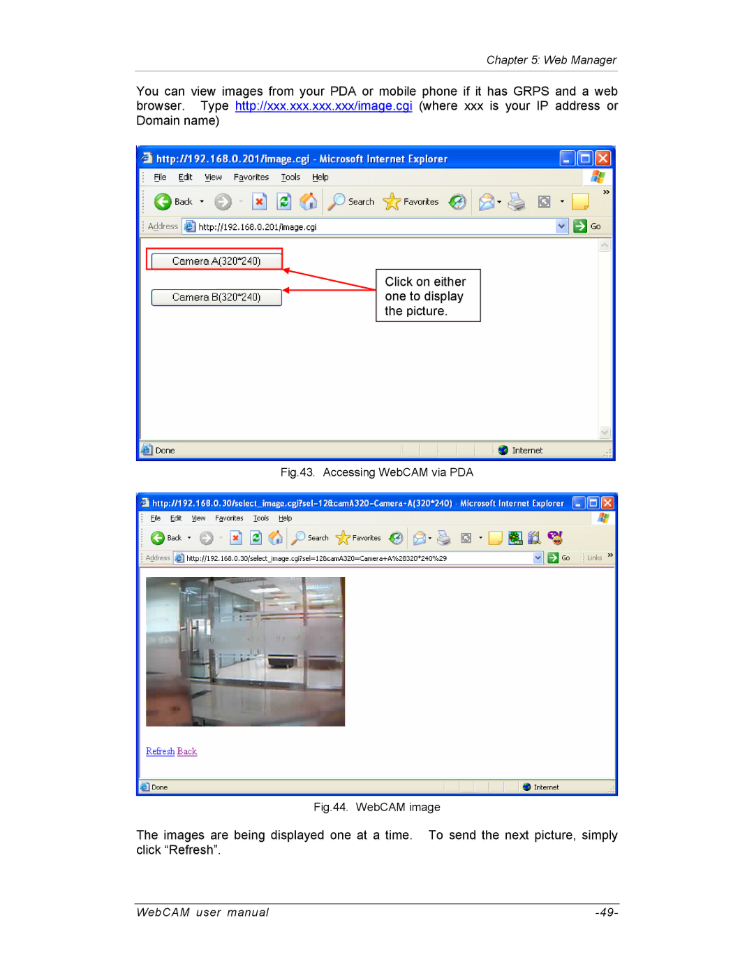 SVAT Electronics IP100, IP200, IP300 user manual Accessing WebCAM via PDA 