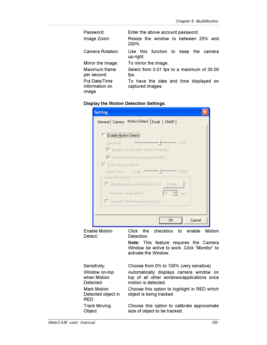 SVAT Electronics IP300, IP200, IP100 user manual Display the Motion Detection Settings, Red 