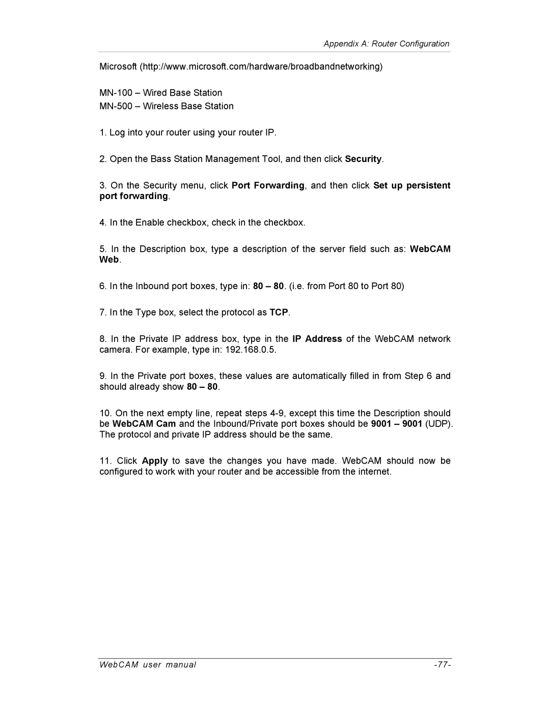 SVAT Electronics IP300, IP200, IP100 user manual Appendix a Router Configuration 