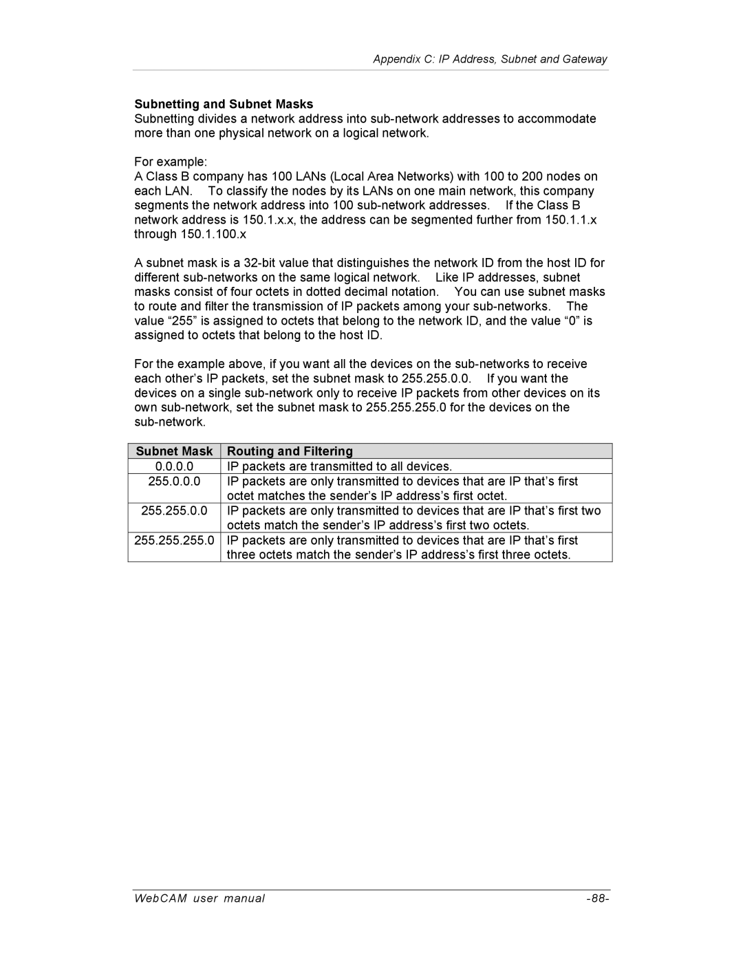 SVAT Electronics IP100, IP200, IP300 user manual Subnetting and Subnet Masks, Subnet Mask Routing and Filtering 