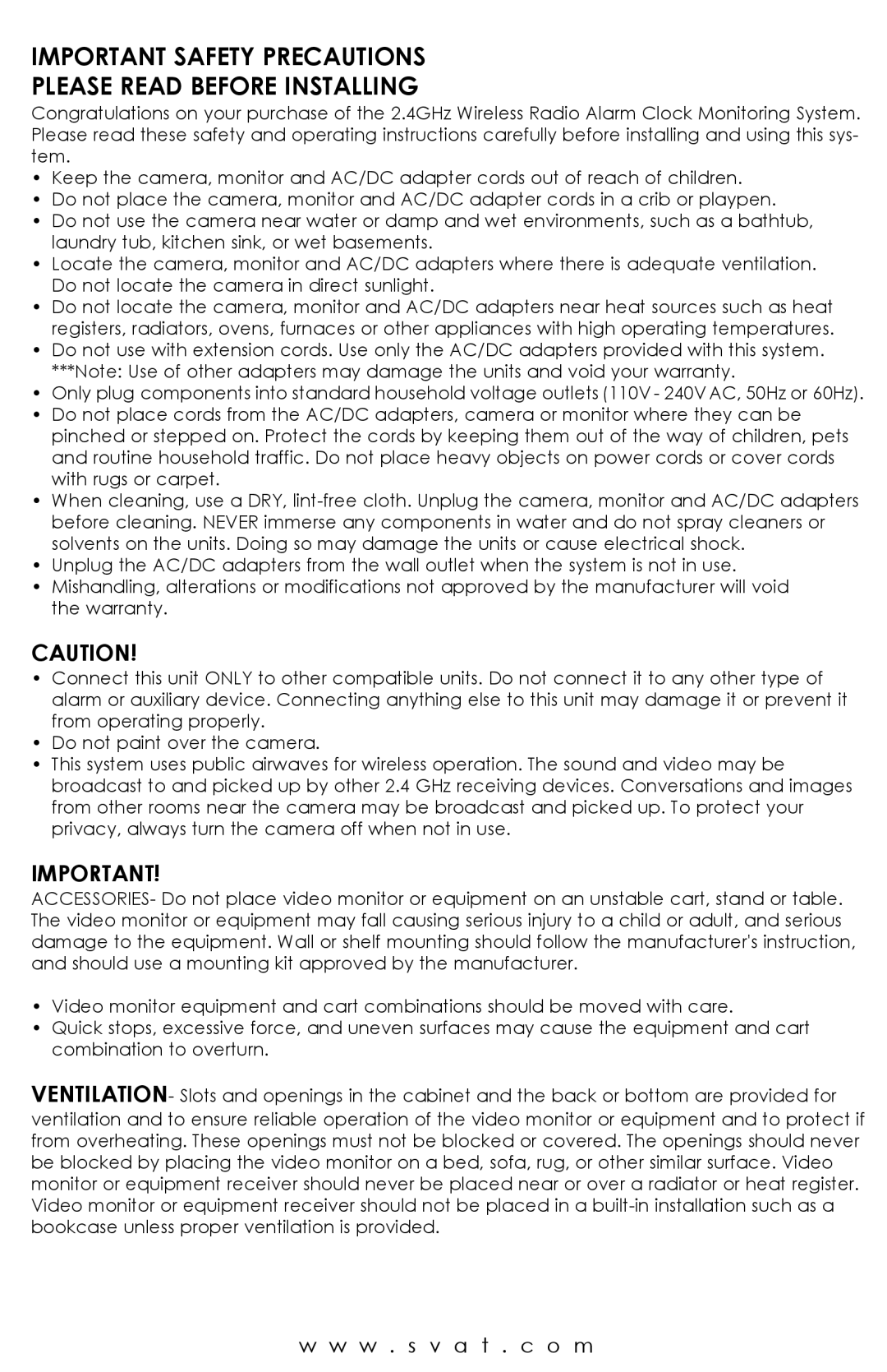 SVAT Electronics pmn user manual Important Safety Precautions Please Read Before Installing 