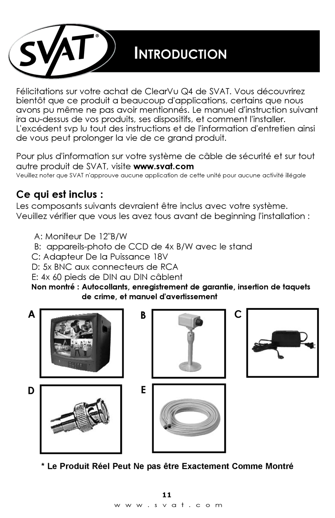 SVAT Electronics Q1204 instruction manual Ce qui est inclus 