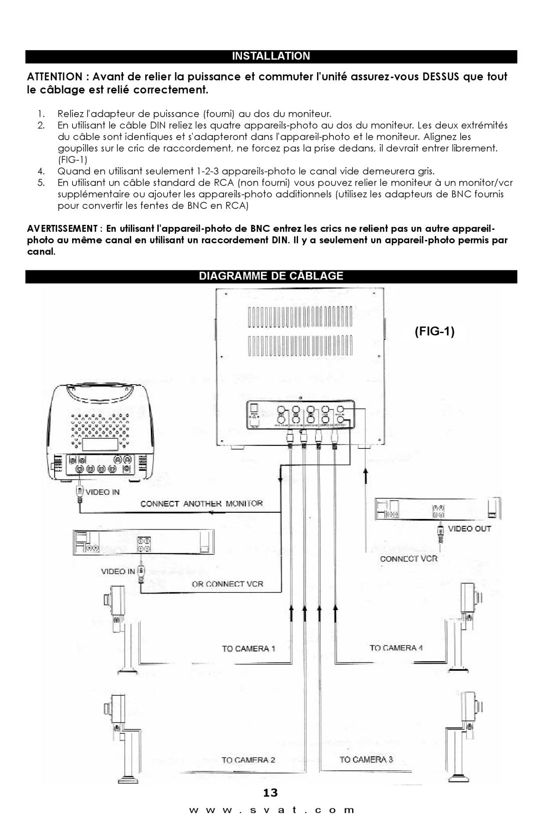 SVAT Electronics Q1204 instruction manual Installation, Diagramme DE Câblage 