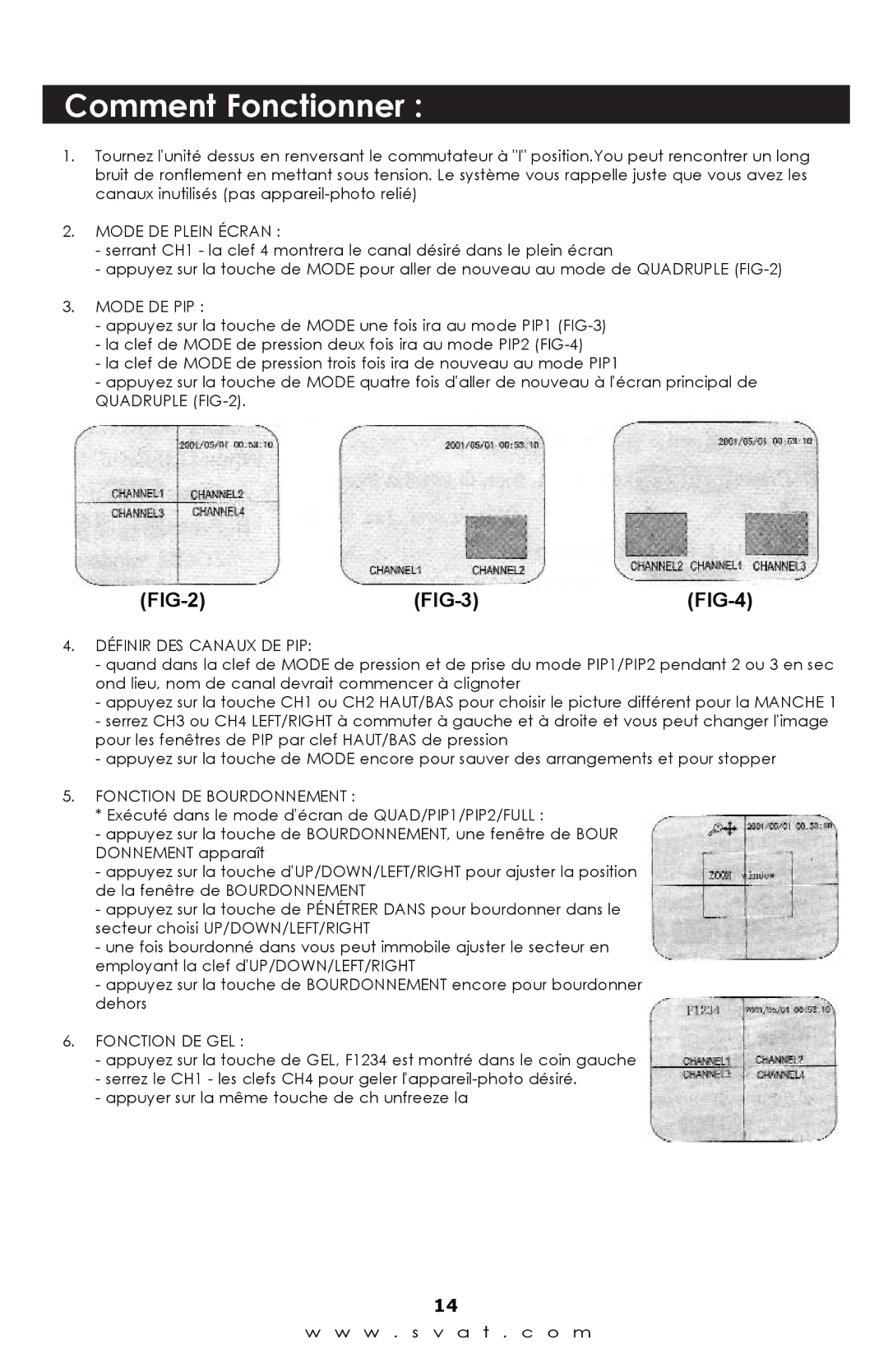 SVAT Electronics Q1204 Mode DE Plein Écran, Mode DE PIP, Définir DES Canaux DE PIP, Fonction DE Bourdonnement 