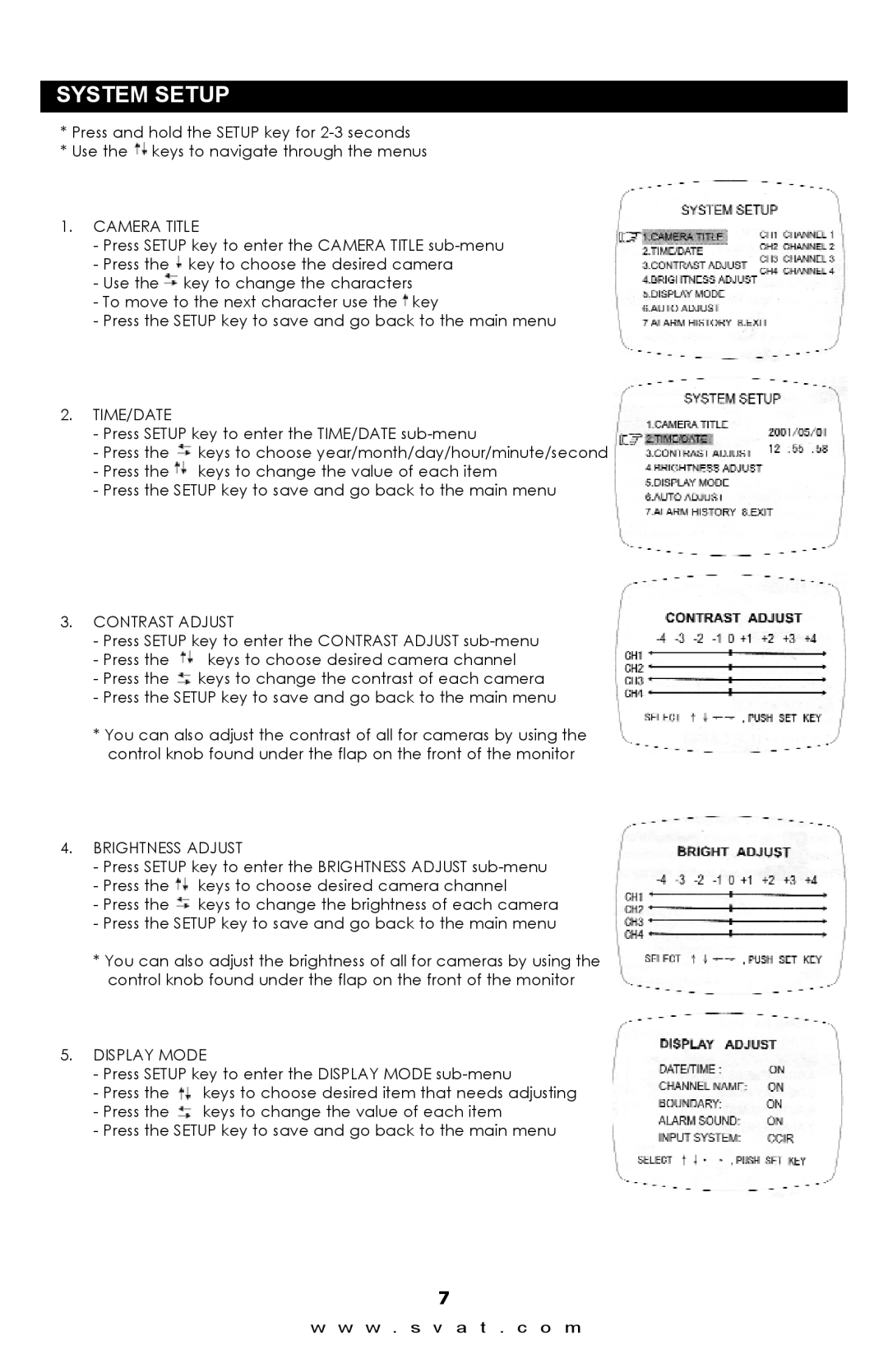 SVAT Electronics Q1204 instruction manual System Setup 