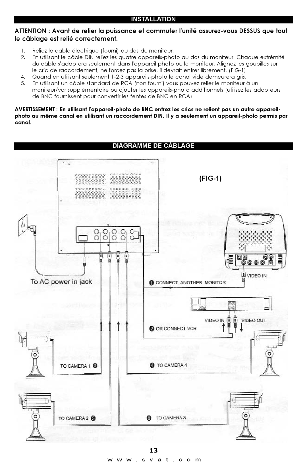 SVAT Electronics Q1404 instruction manual Installation, Diagramme DE Câblage 