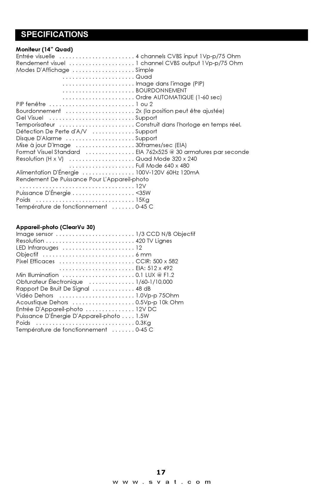 SVAT Electronics Q1404 instruction manual Moniteur 14 Quad, Bourdonnement 