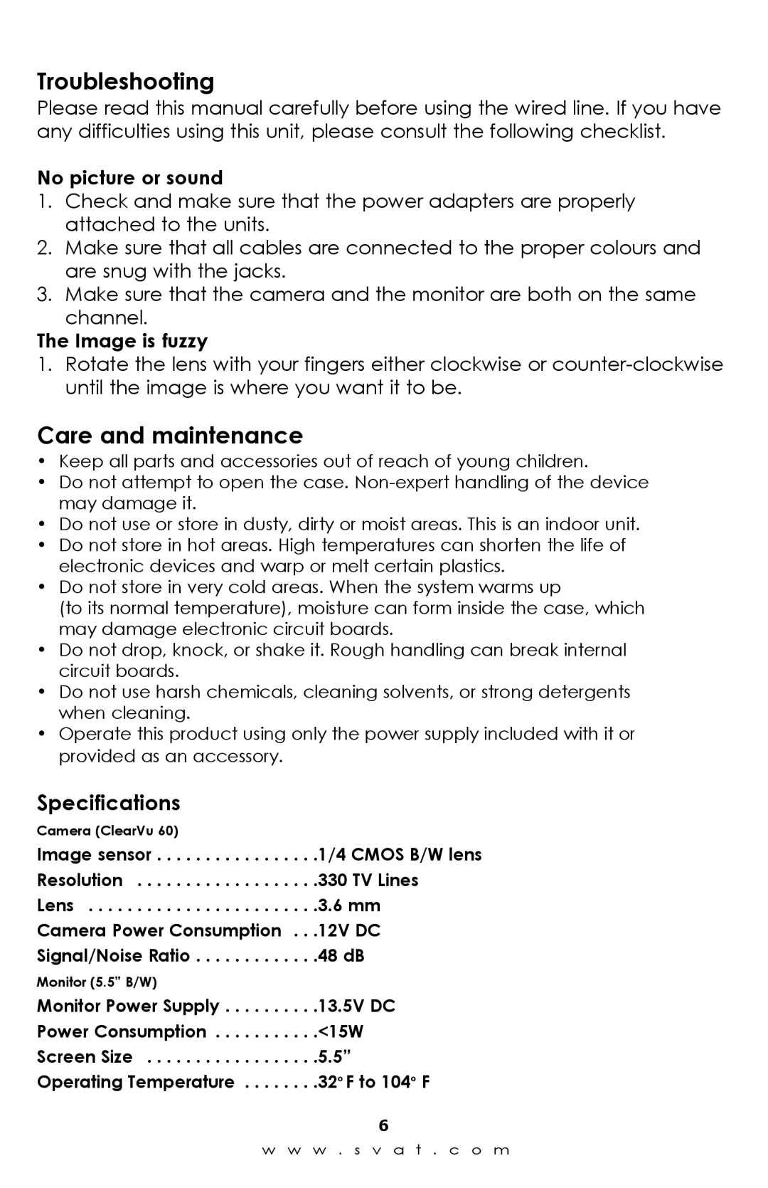 SVAT Electronics qxd600 instruction manual Troubleshooting, Care and maintenance 