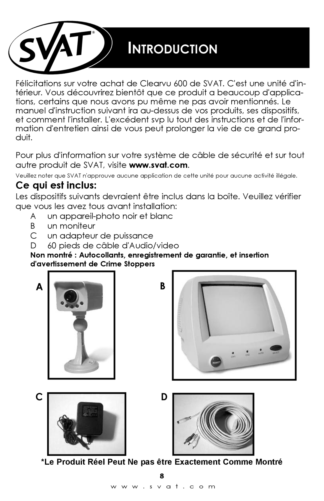 SVAT Electronics qxd600 instruction manual Introduction, Ce qui est inclus 