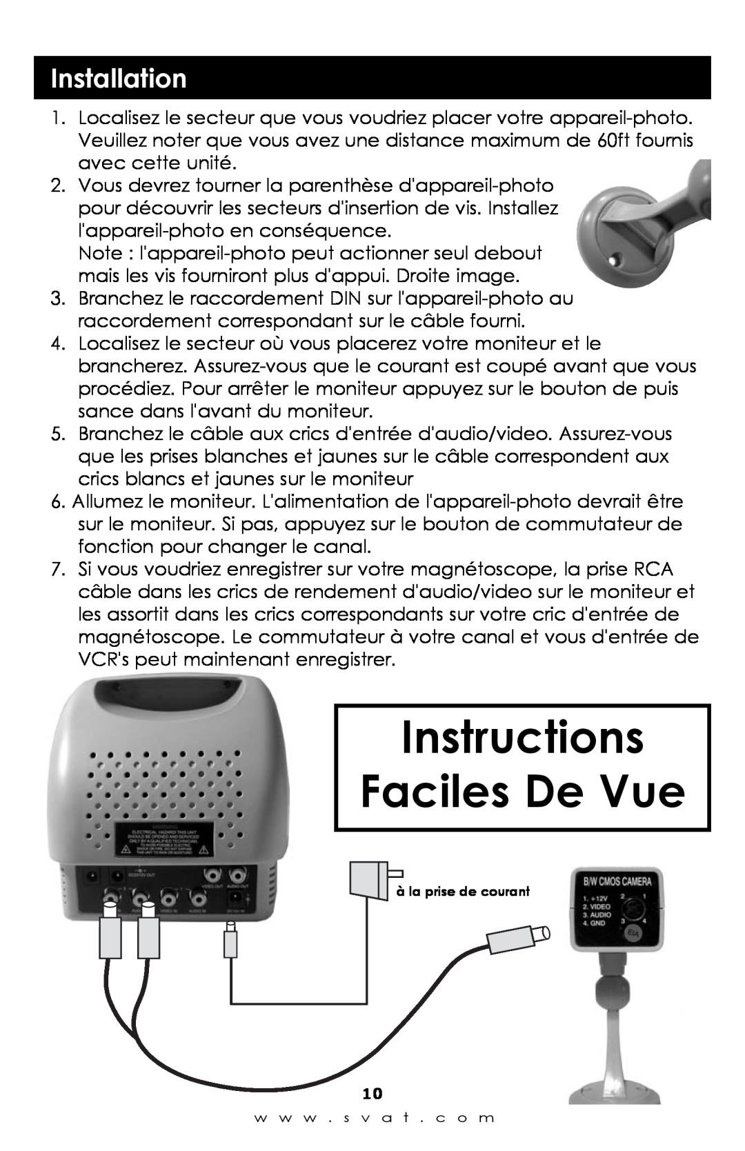 SVAT Electronics qxd600 instruction manual Instructions Faciles De Vue, Installation, à la prise de courant 