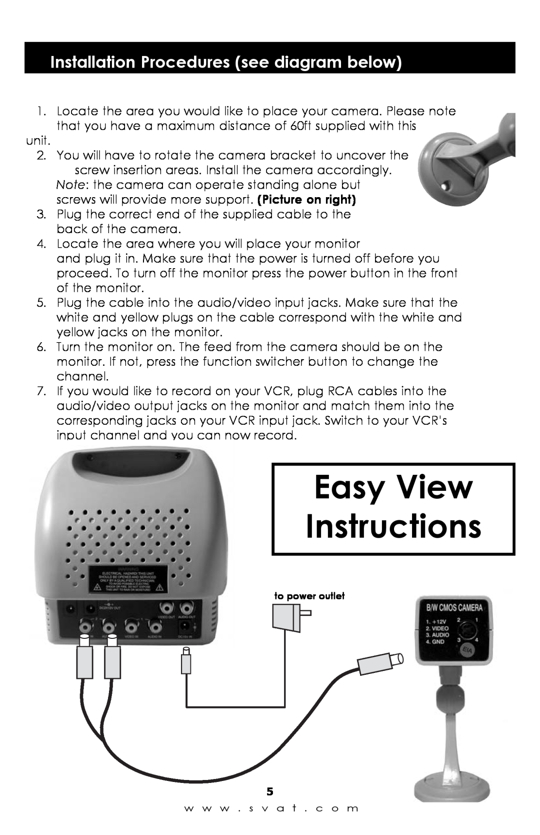 SVAT Electronics qxd600 instruction manual Easy View Instructions, Installation Procedures see diagram below 